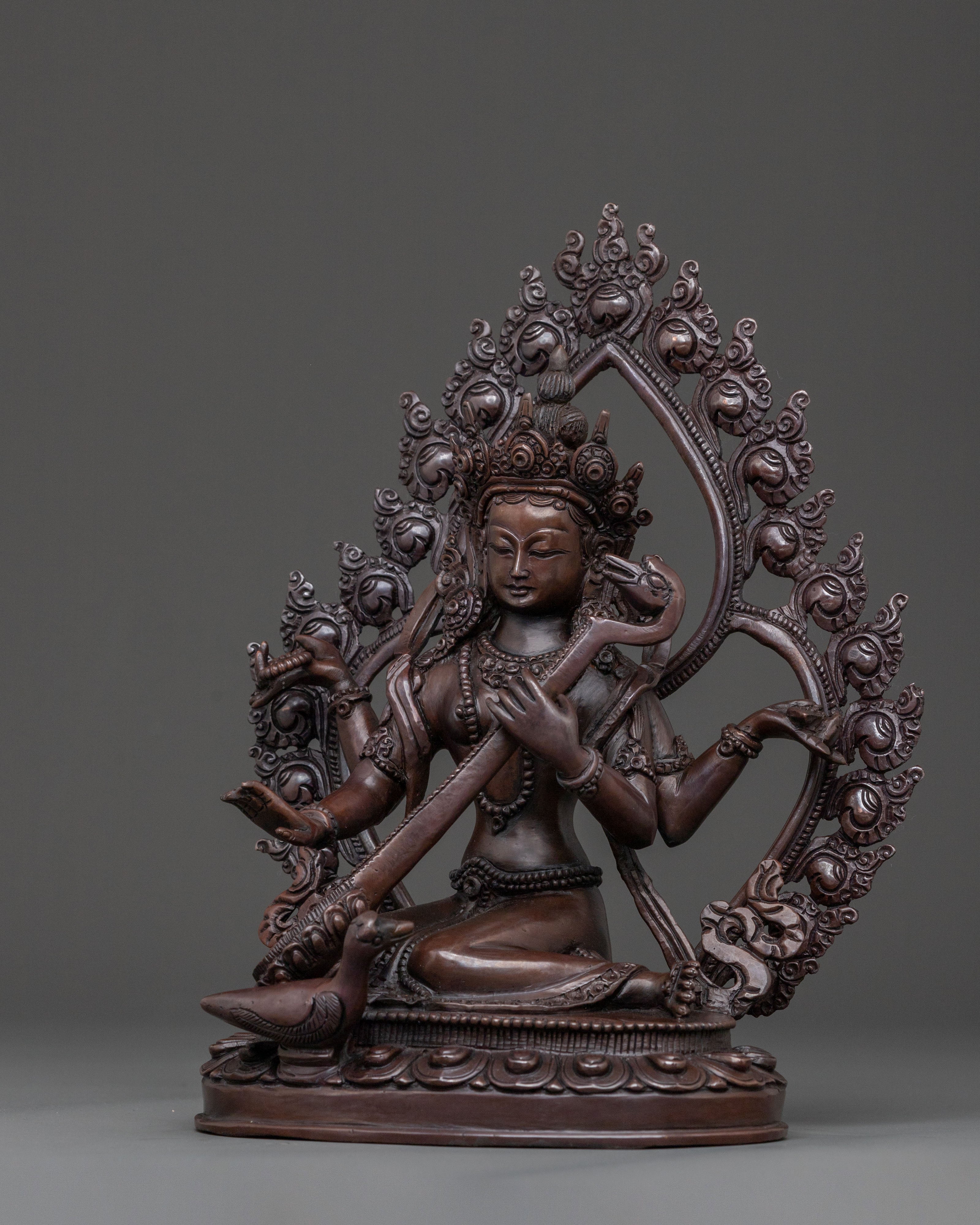Saraswati Devi Spiritual Statue in Oxidized Copper
