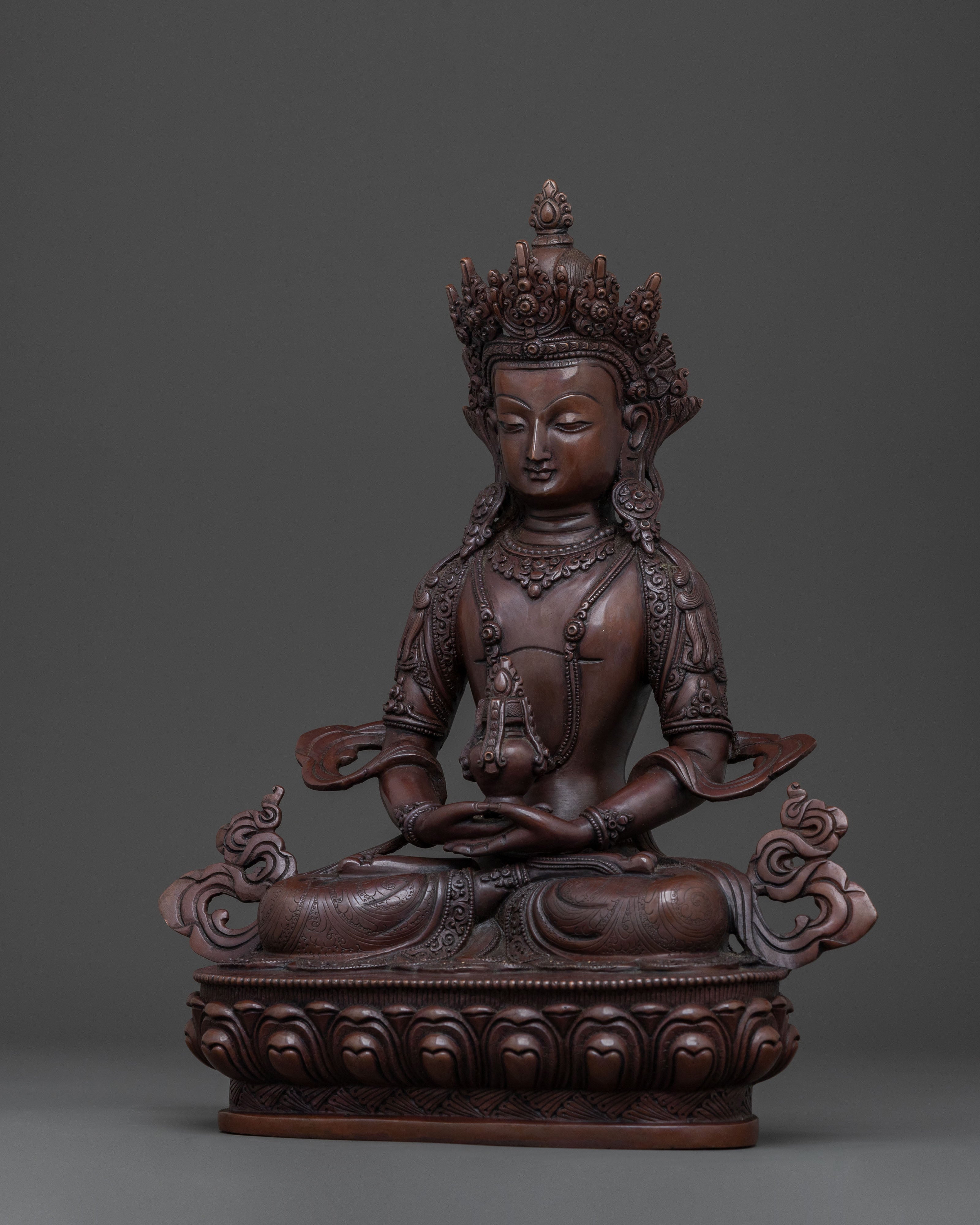 Amitayus: Handcrafted Oxidized Copper Blessing Statue