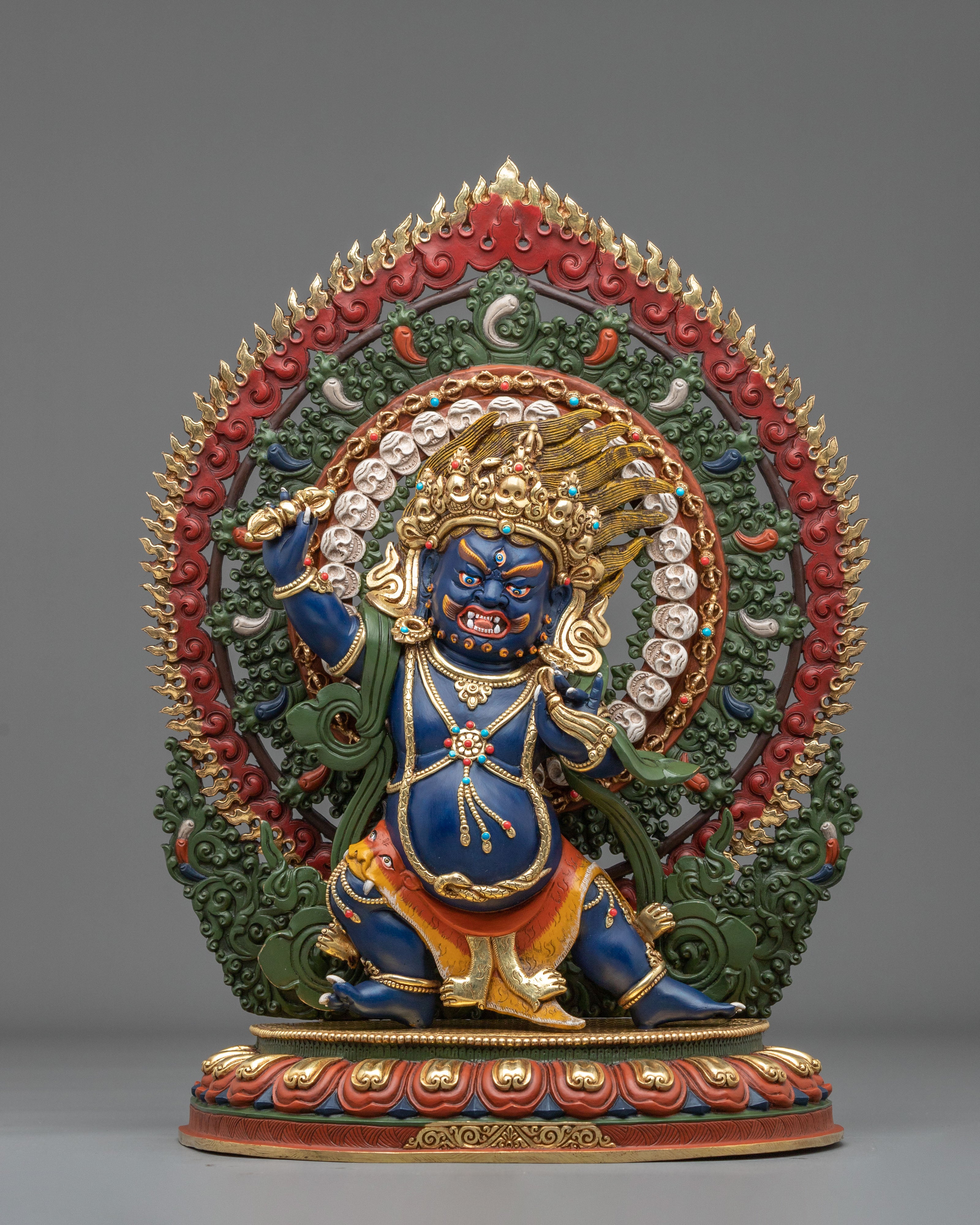 Copper Vajrapani Statue with Gold and Acrylic Painting | Buddhist Guardian
