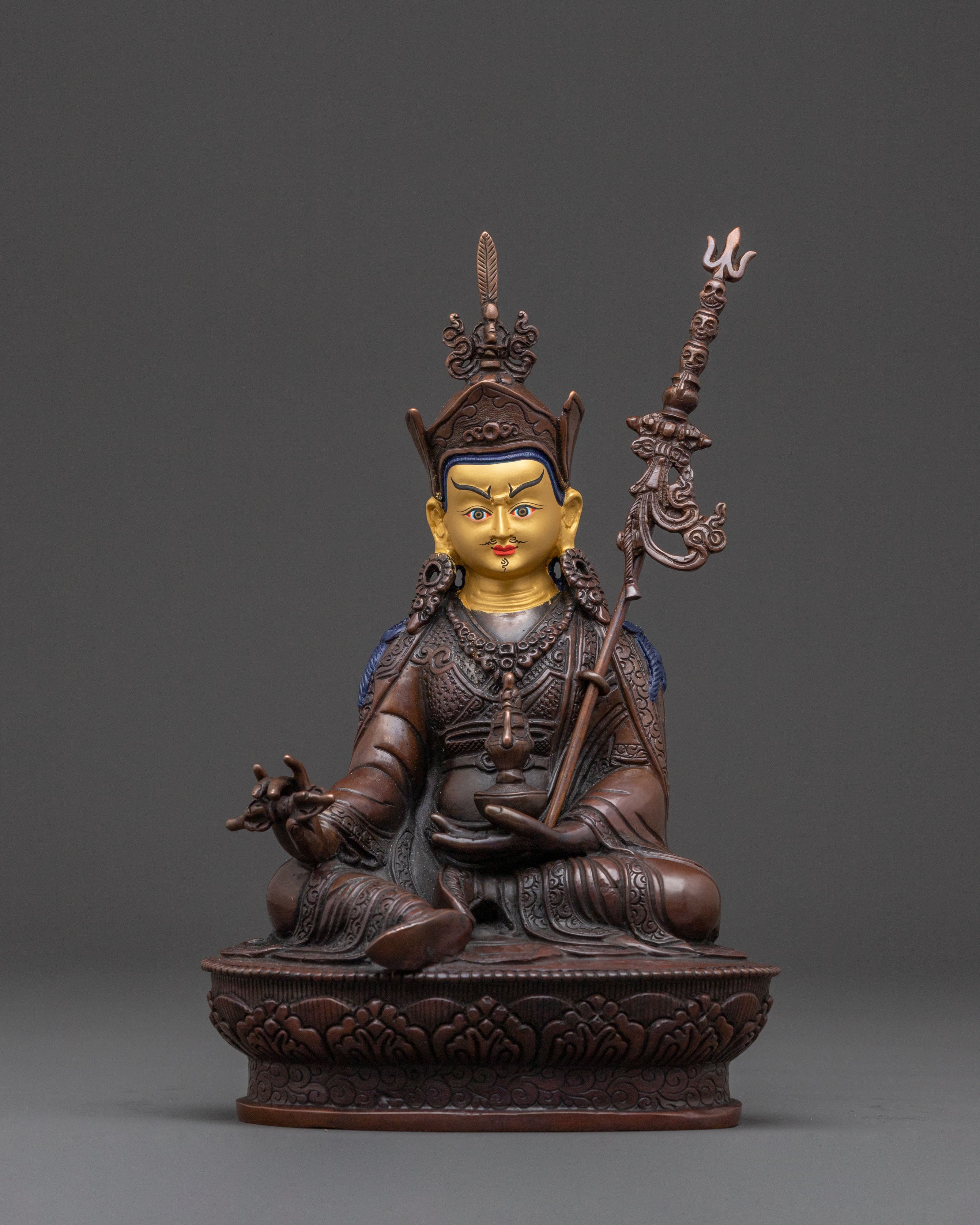 Teacher of the Dharma Guru Rinpoche Statue – Hand-Gilded Copper