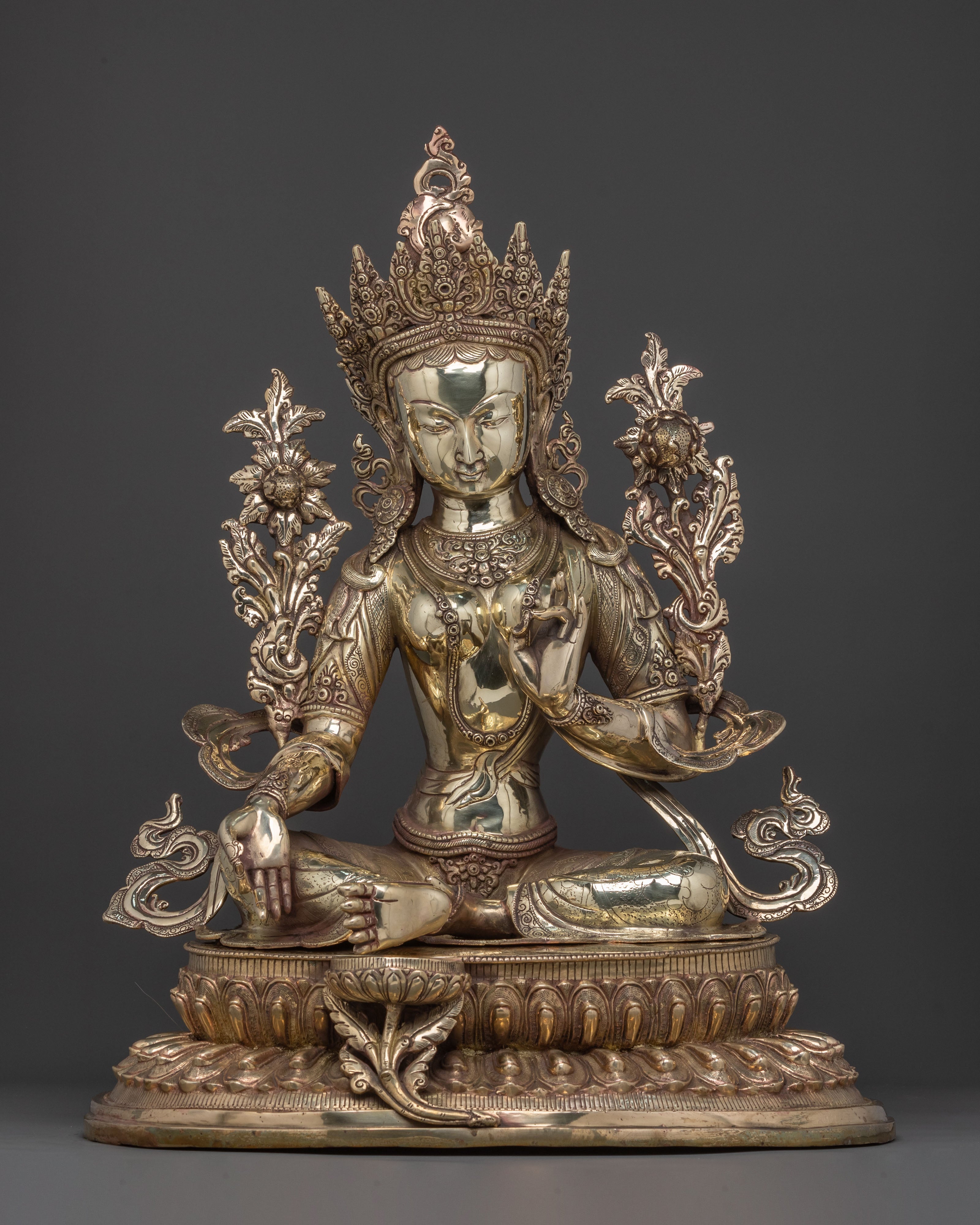 Green Tara Grace Statue: Handcrafted Copper Deity