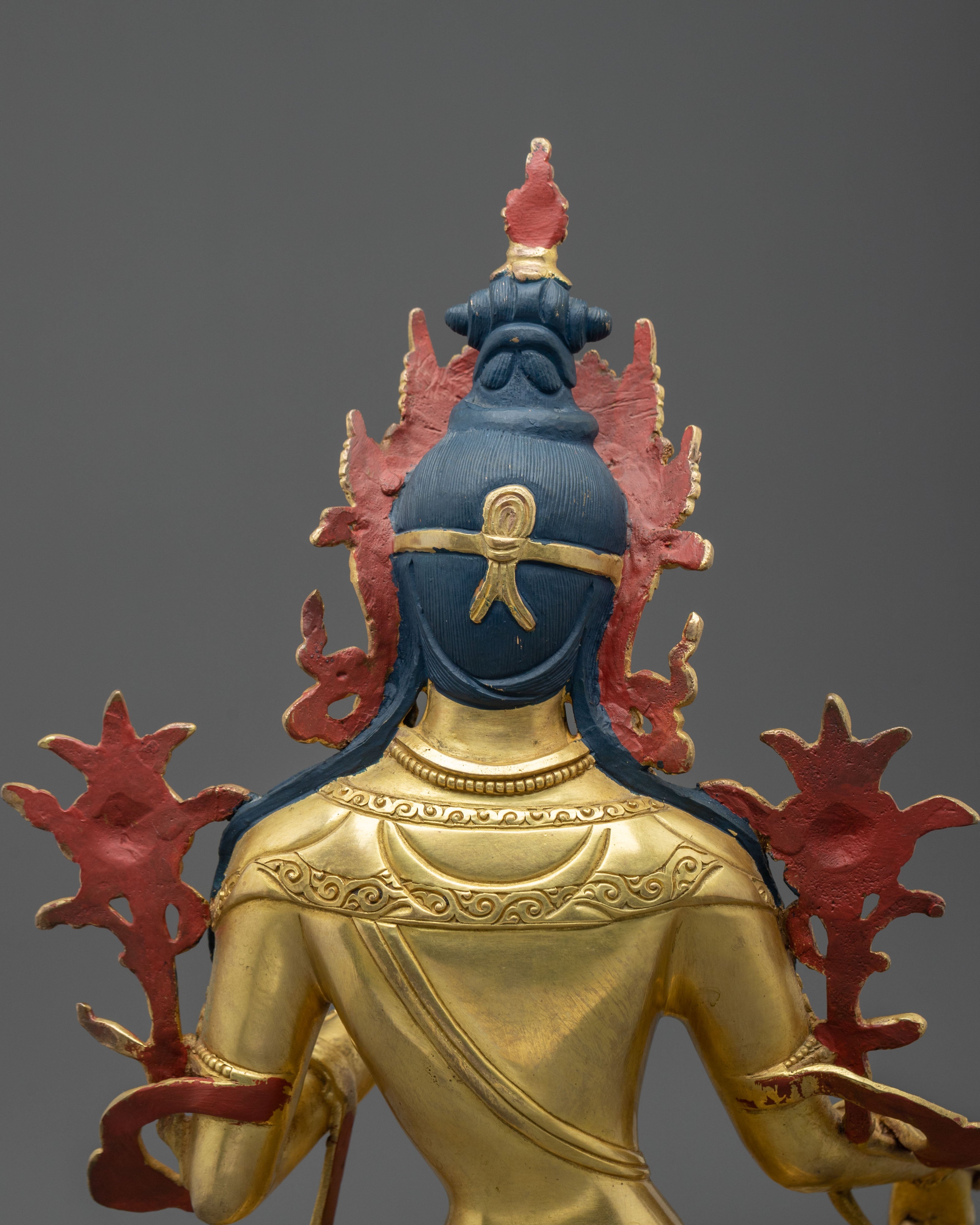 Protector Green Tara Himalayan Sculpture: 24K Gold Gilded