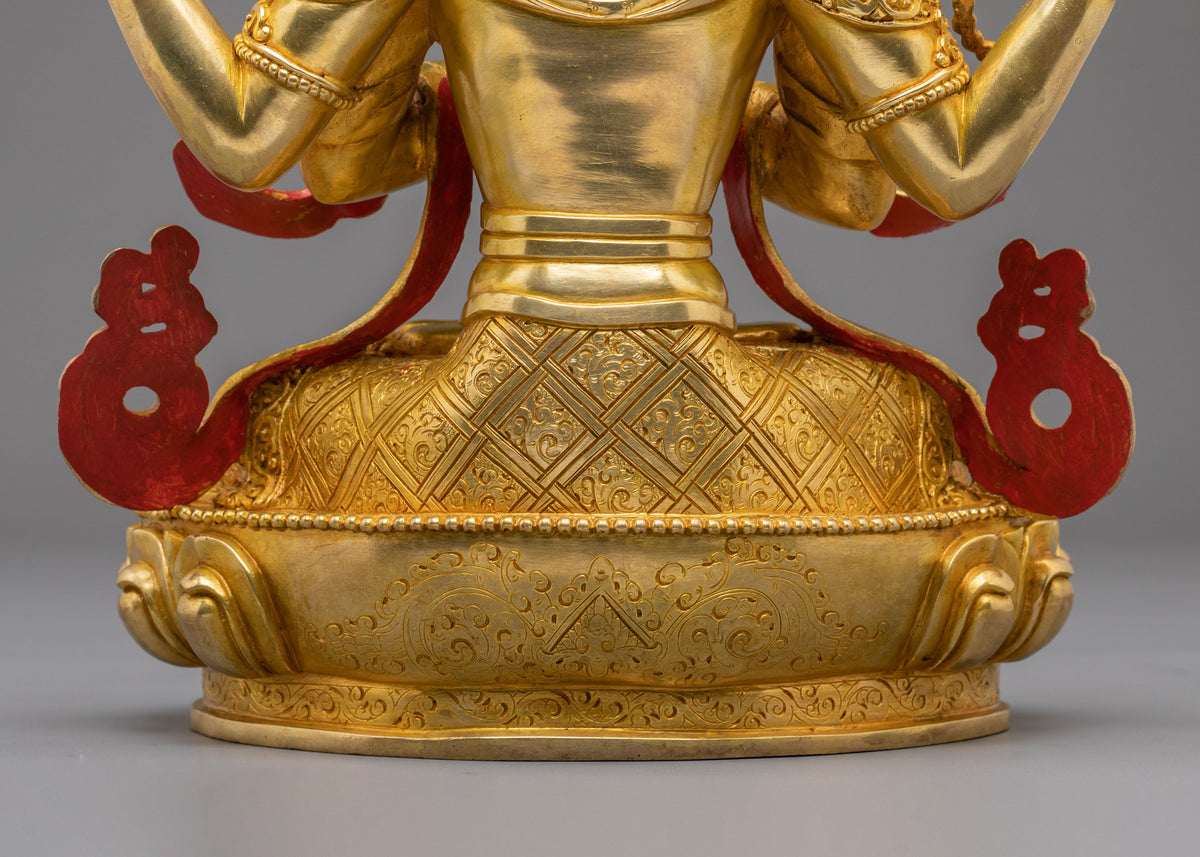 Chenrezig 24K Gold Gilded Sculpture | Compassion in Every Gaze