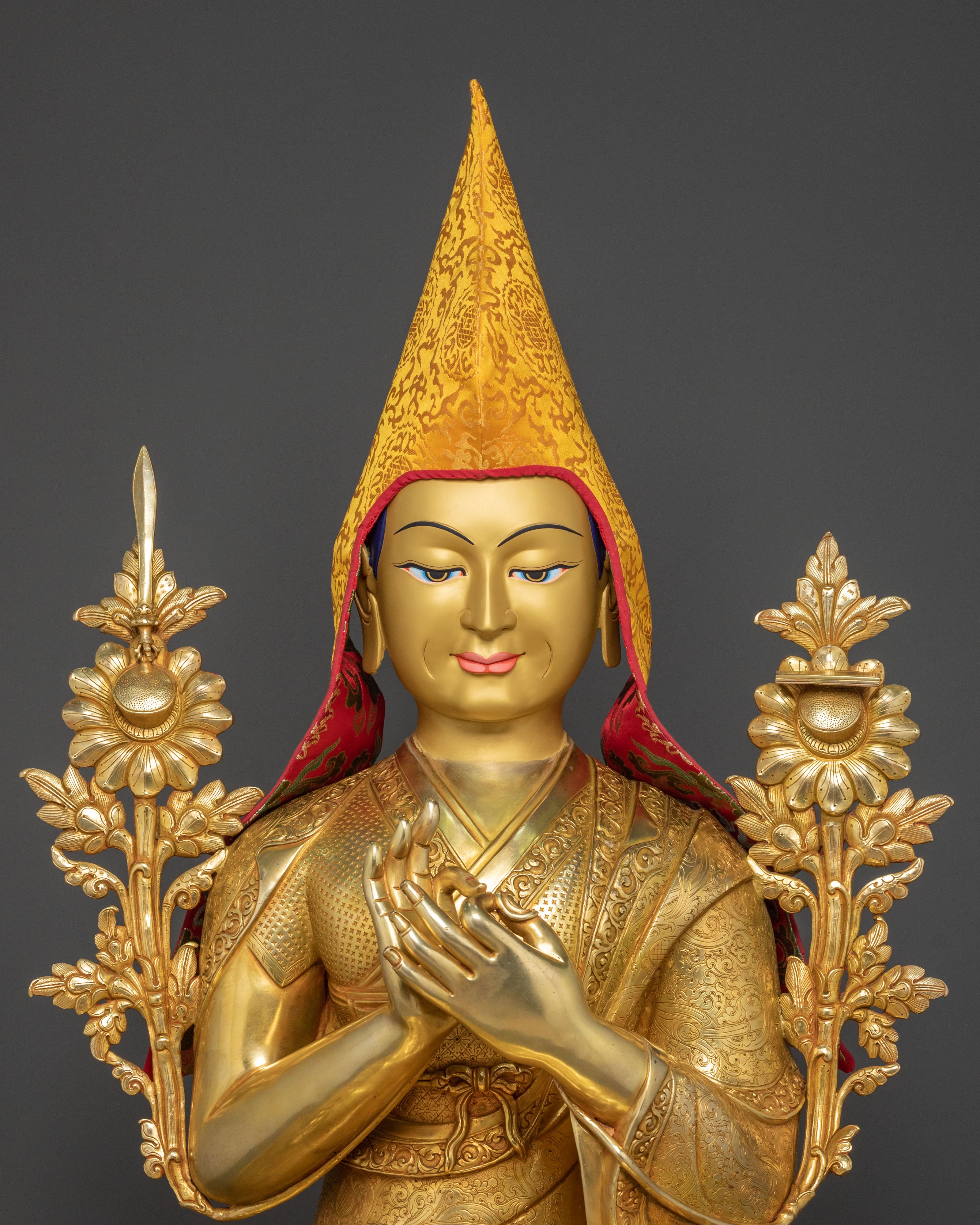 Handmade Tsongkhapa with Disciples Statue Set: Traditional Himalayan Artwork