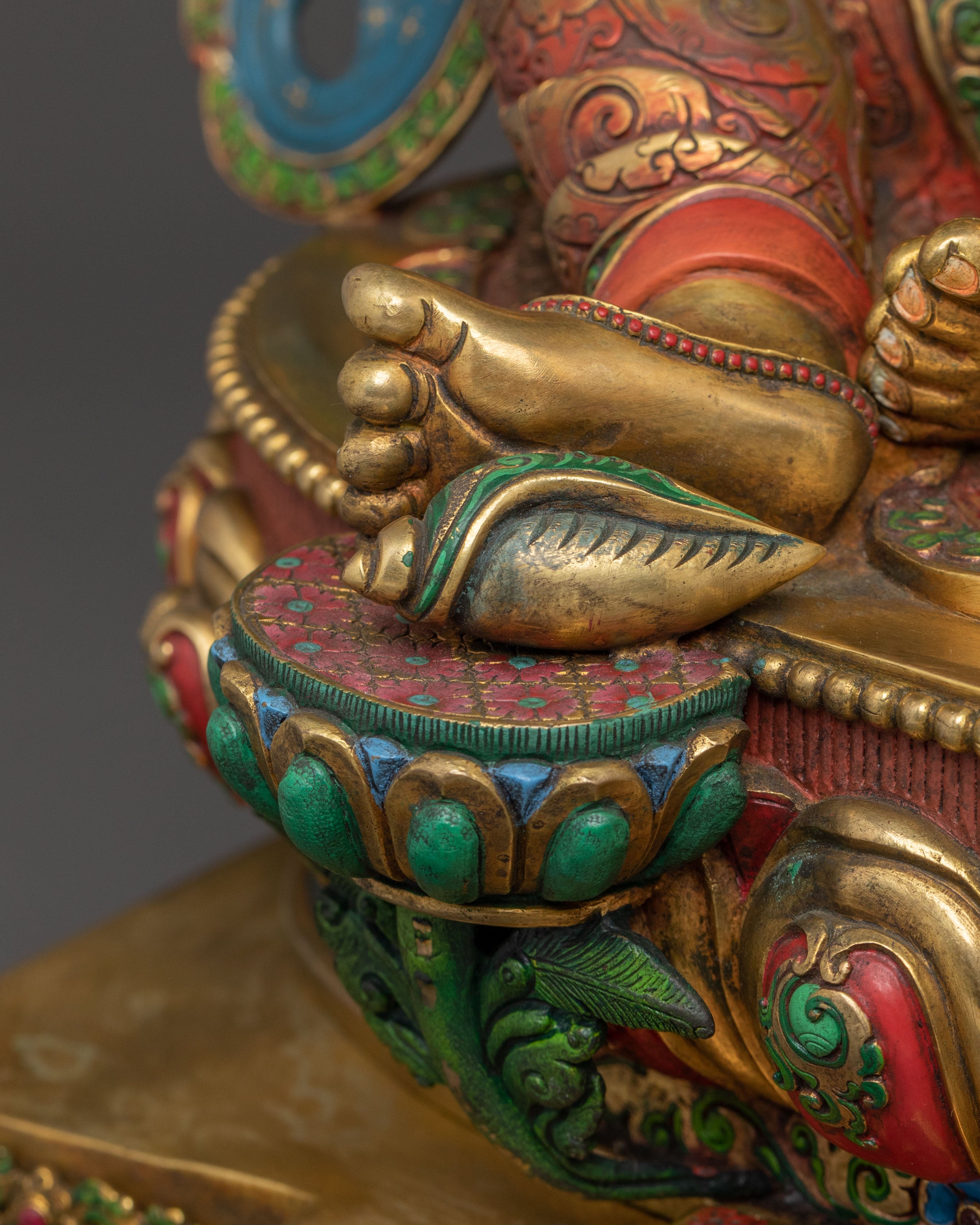 Divine Statue of Dzambhala on Throne: 24K Gold Gilded Masterpiece