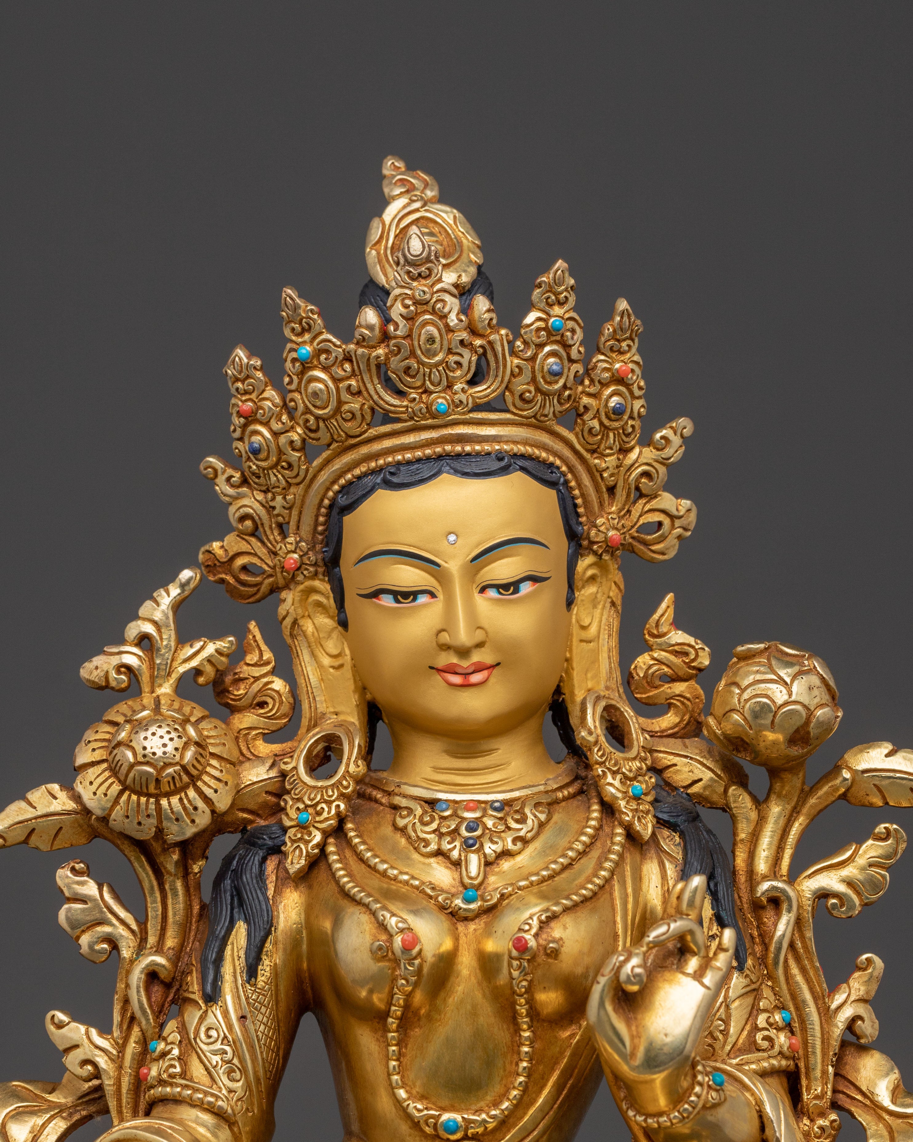 Green Tara Enlightened Mother Statue - 24K Gold Gilded