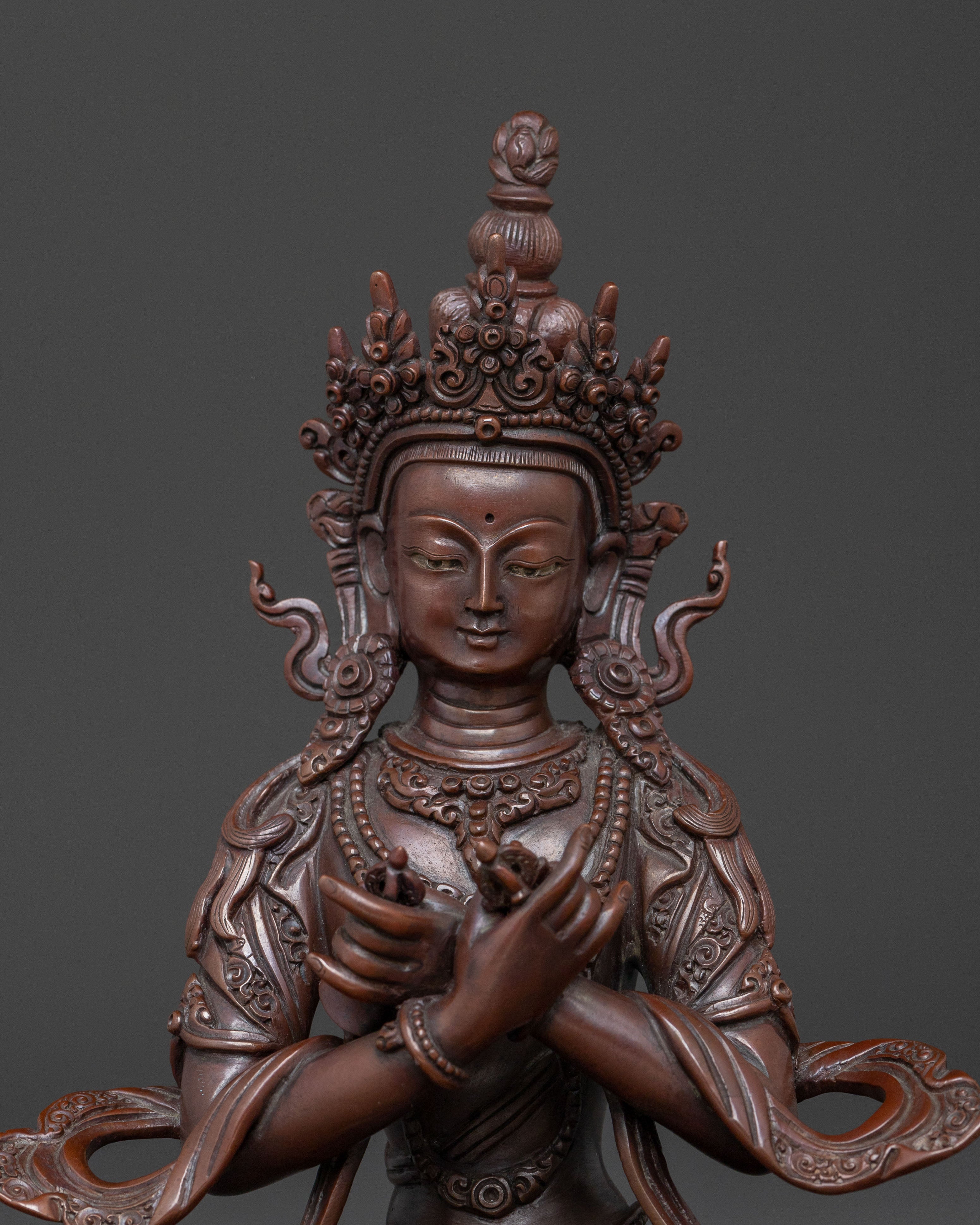 Vajradhara Tibetan Statue: Oxidized Copper Figure