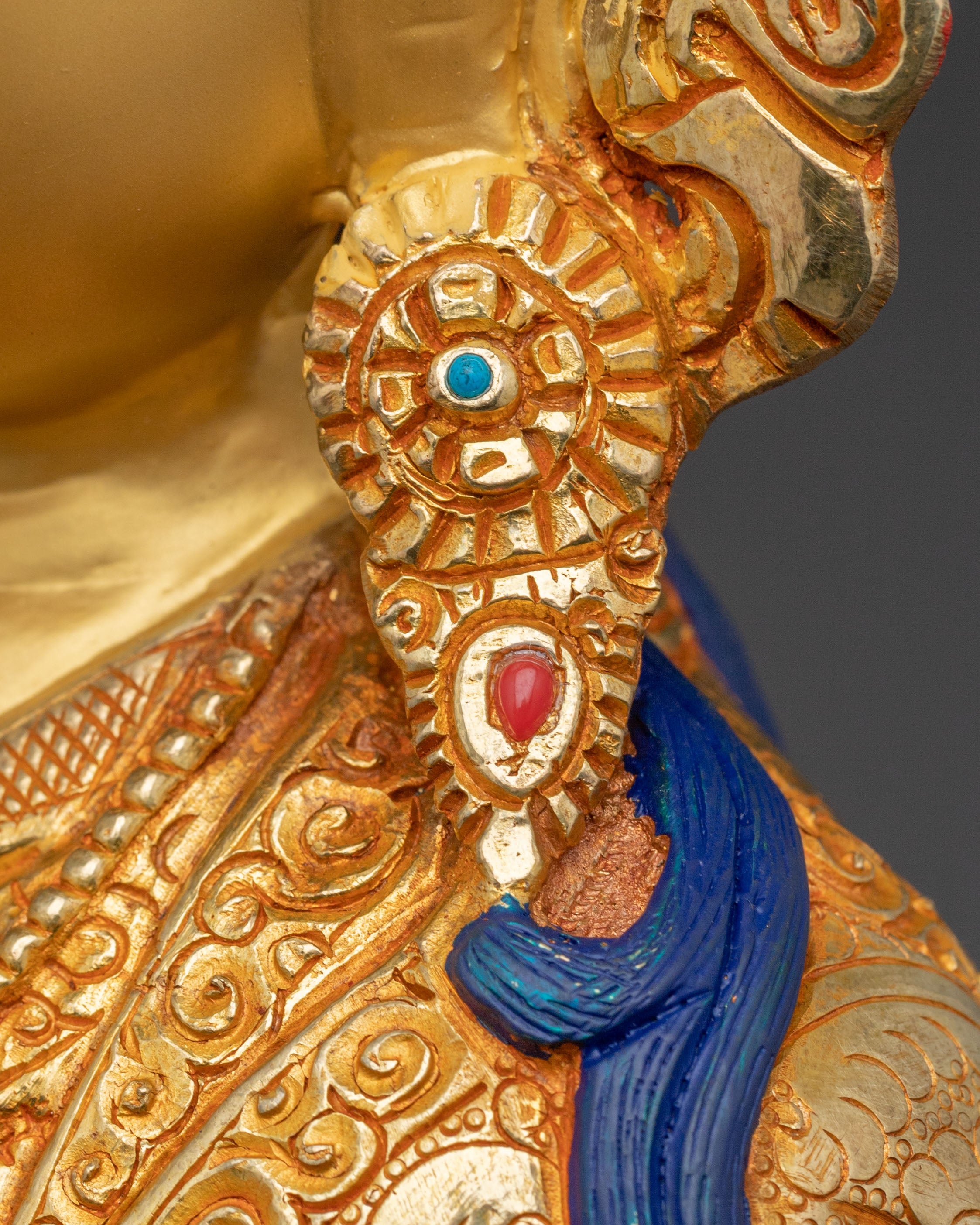 24k Gold Gilded Guru Rinpoche Spiritual Statue with Exquisite Artistry