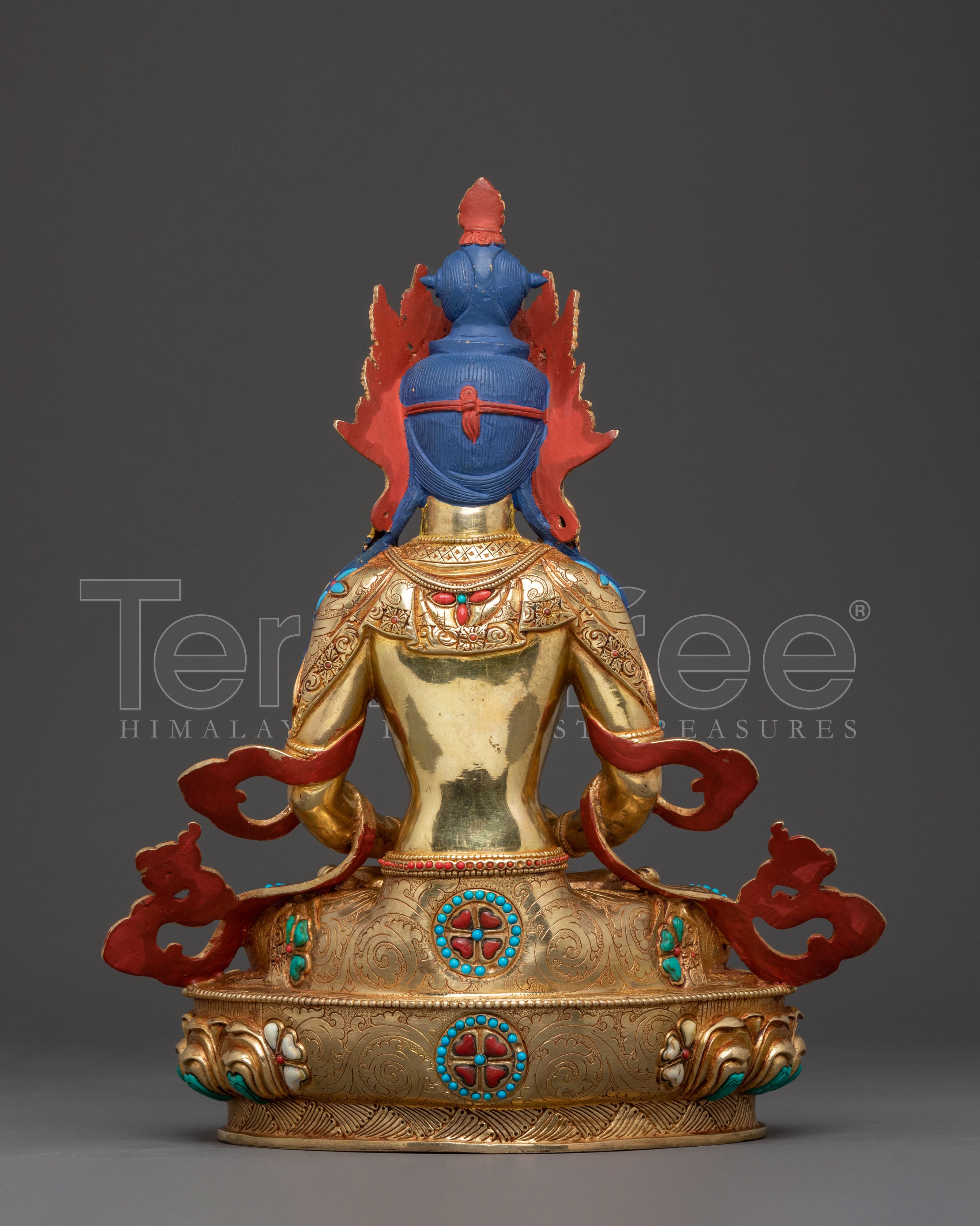 Amitayus Sacred Handcrafted Statue: 24K Gold Gilded Masterpiece