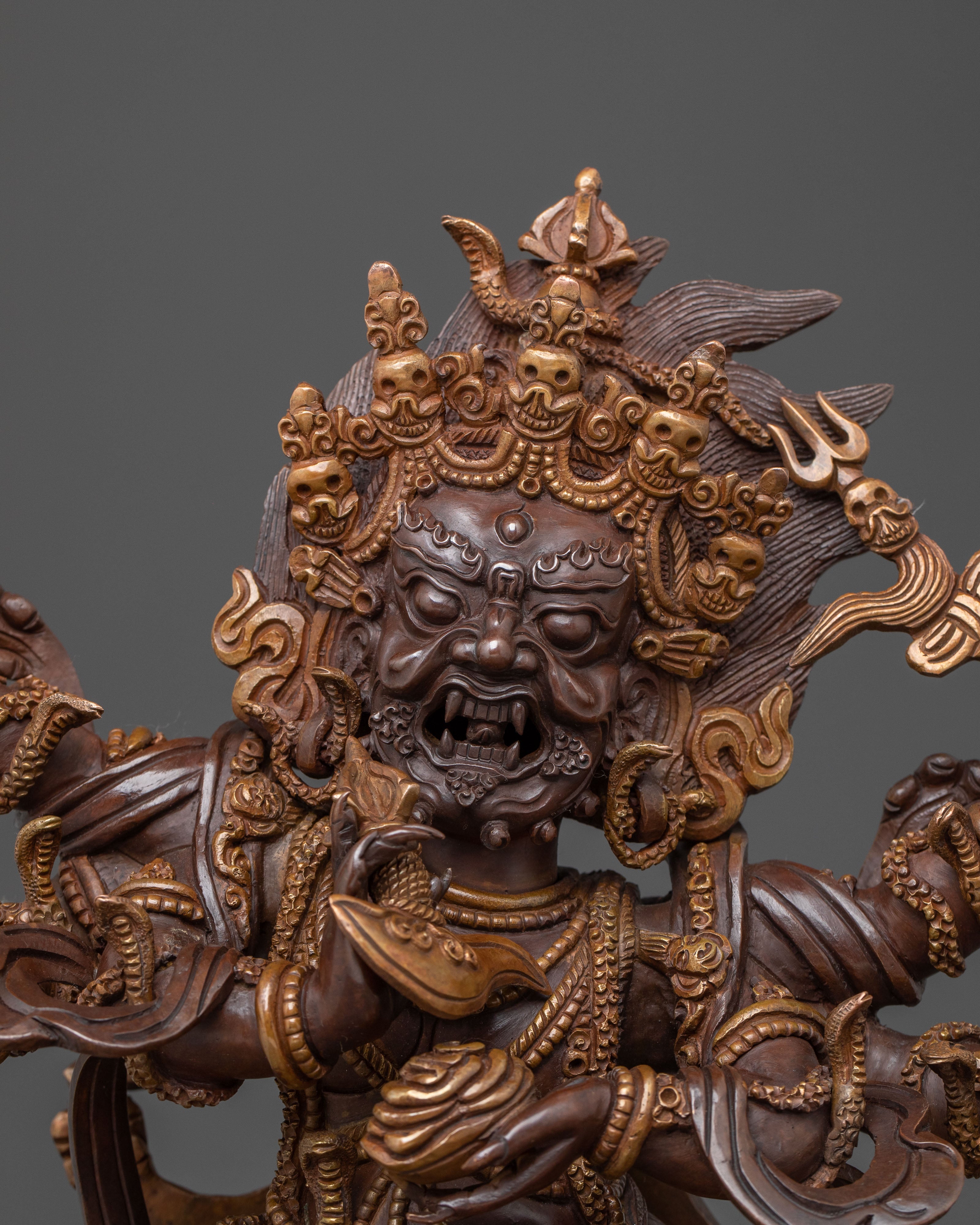 Six-Armed Mahakala Copper Statue | Guardian Figure