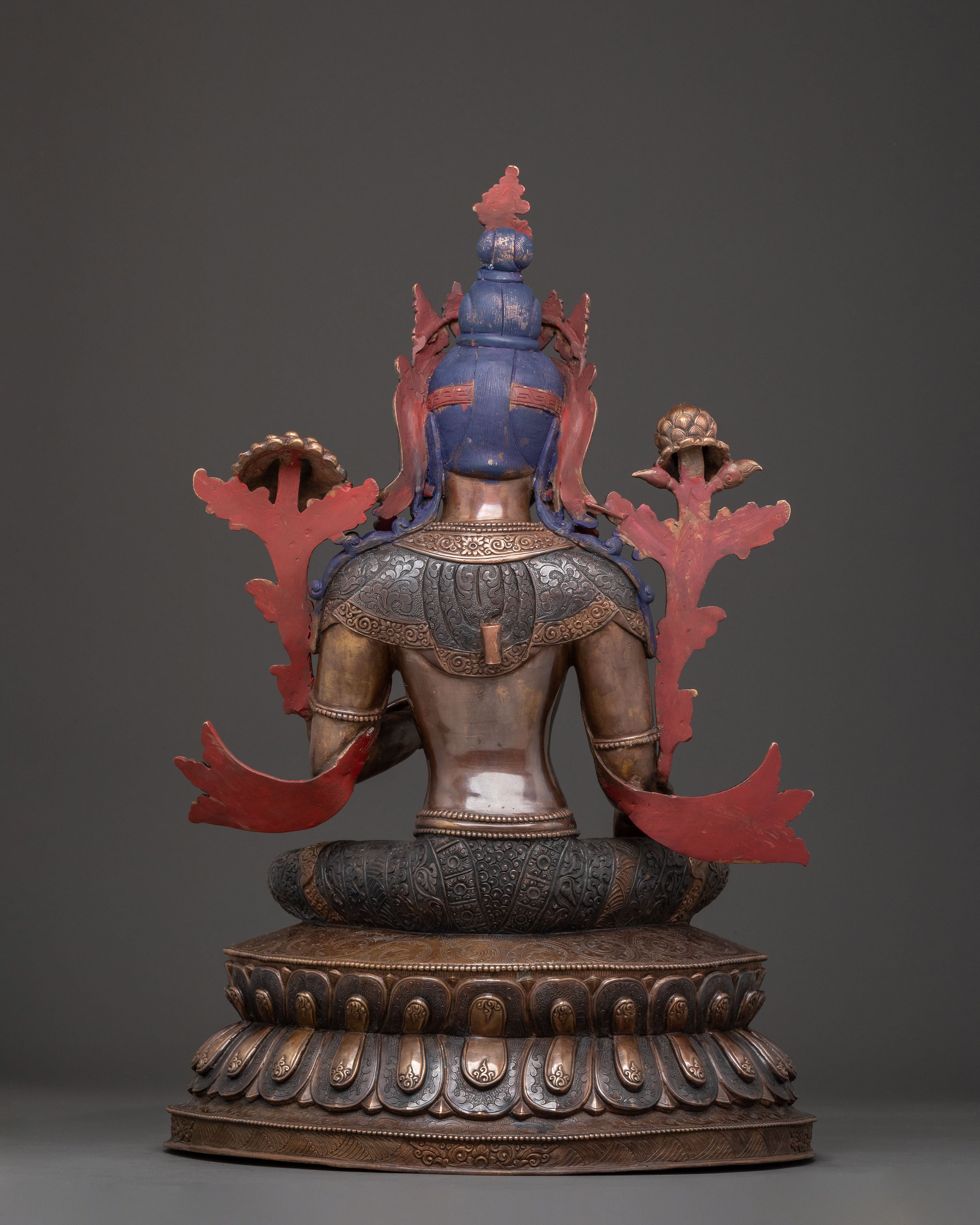 Copper Statue of Green Tara: Oxidized Himalayan Artistry