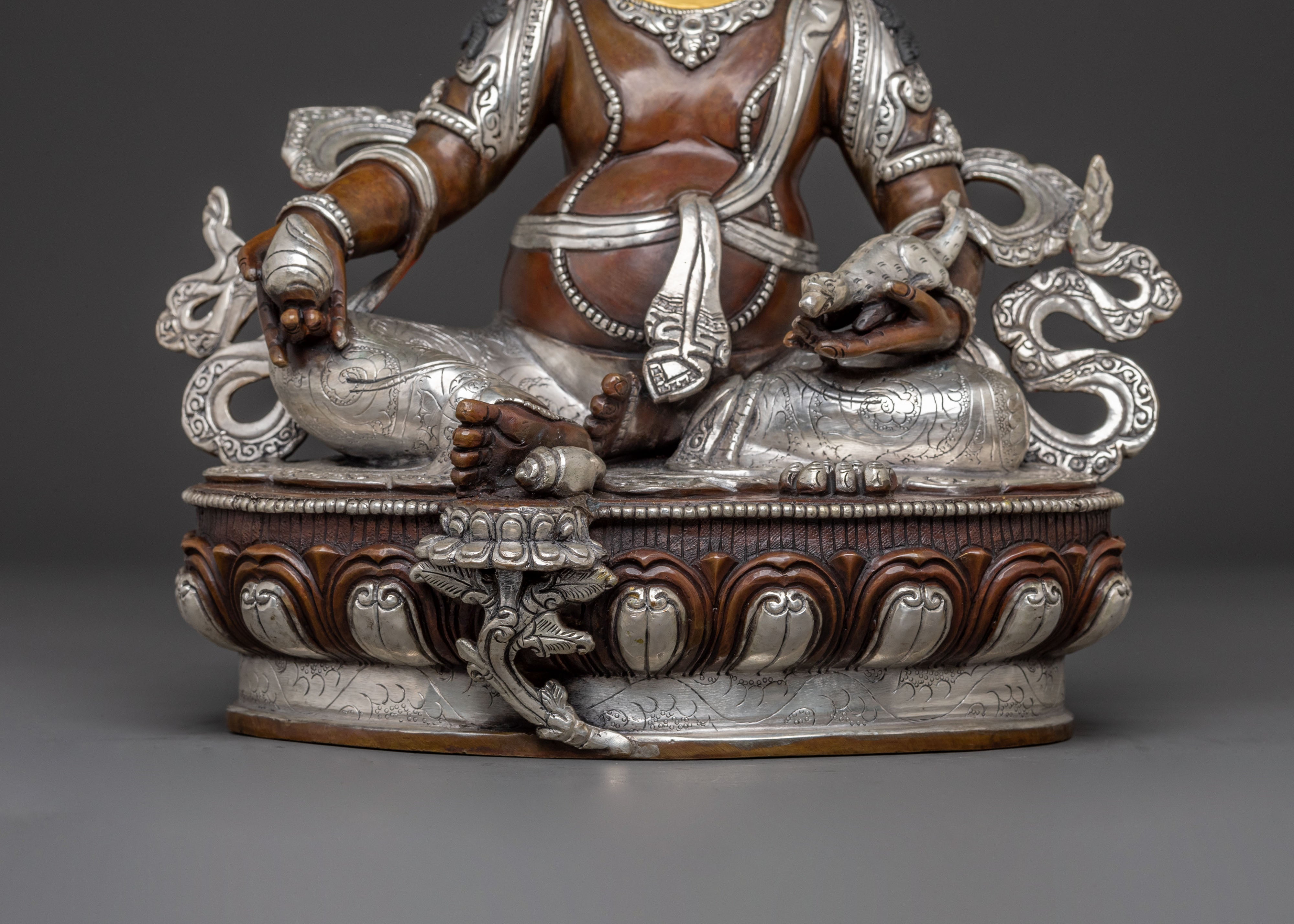 Dzambhala Copper Handcrafted Statue with Silver Accents