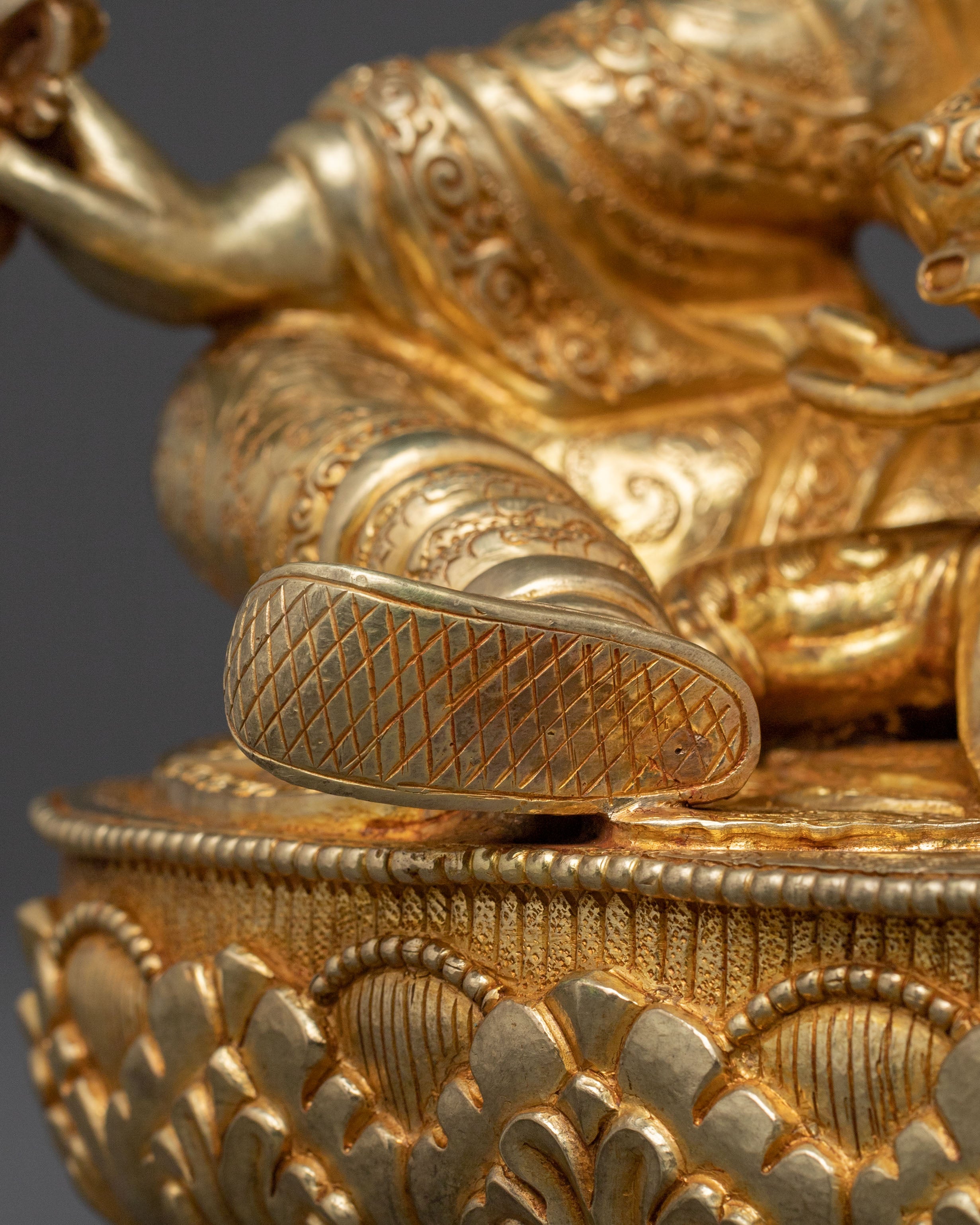 Guru Rinpoche Spiritual Protector Statue: 24K Gold Gilded Statue