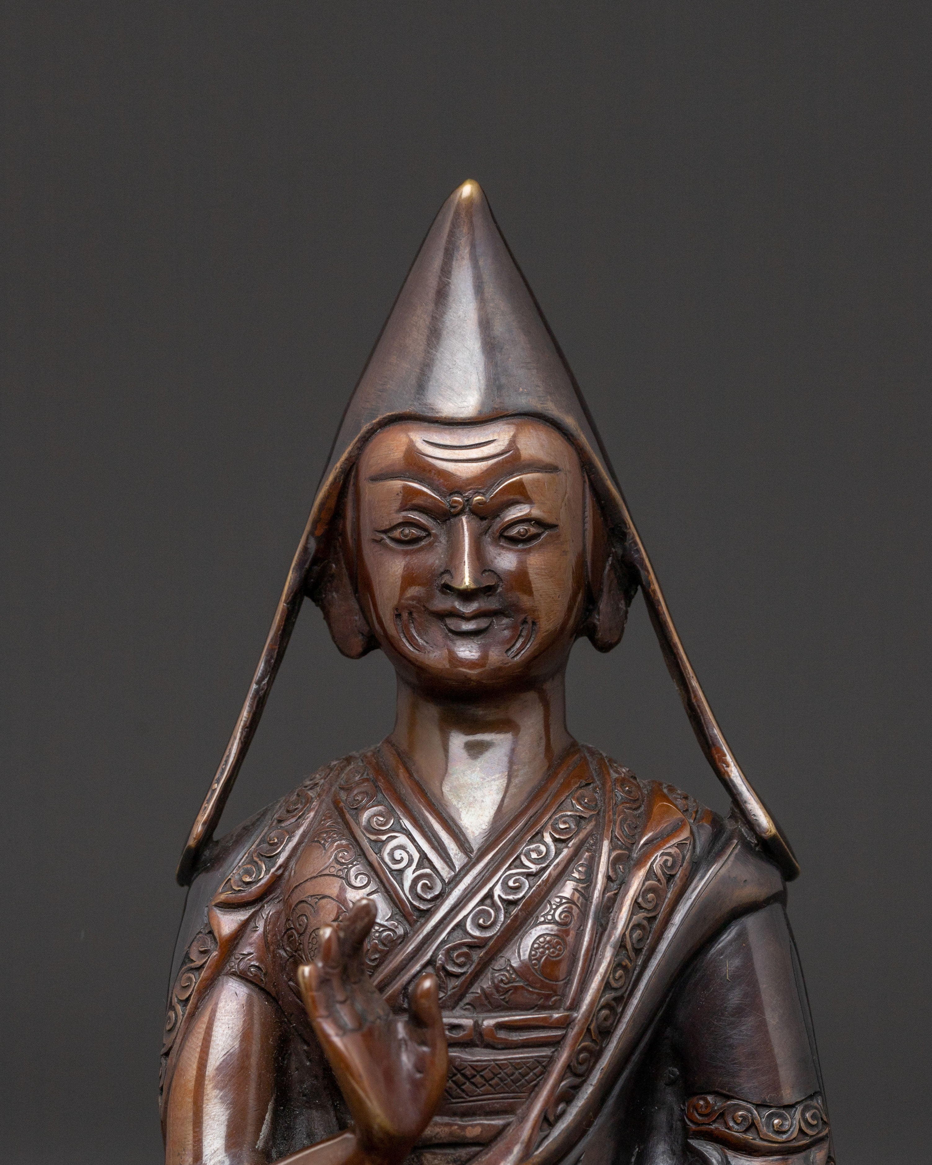 Tsongkhapa with Disciples Oxidized Copper Statue