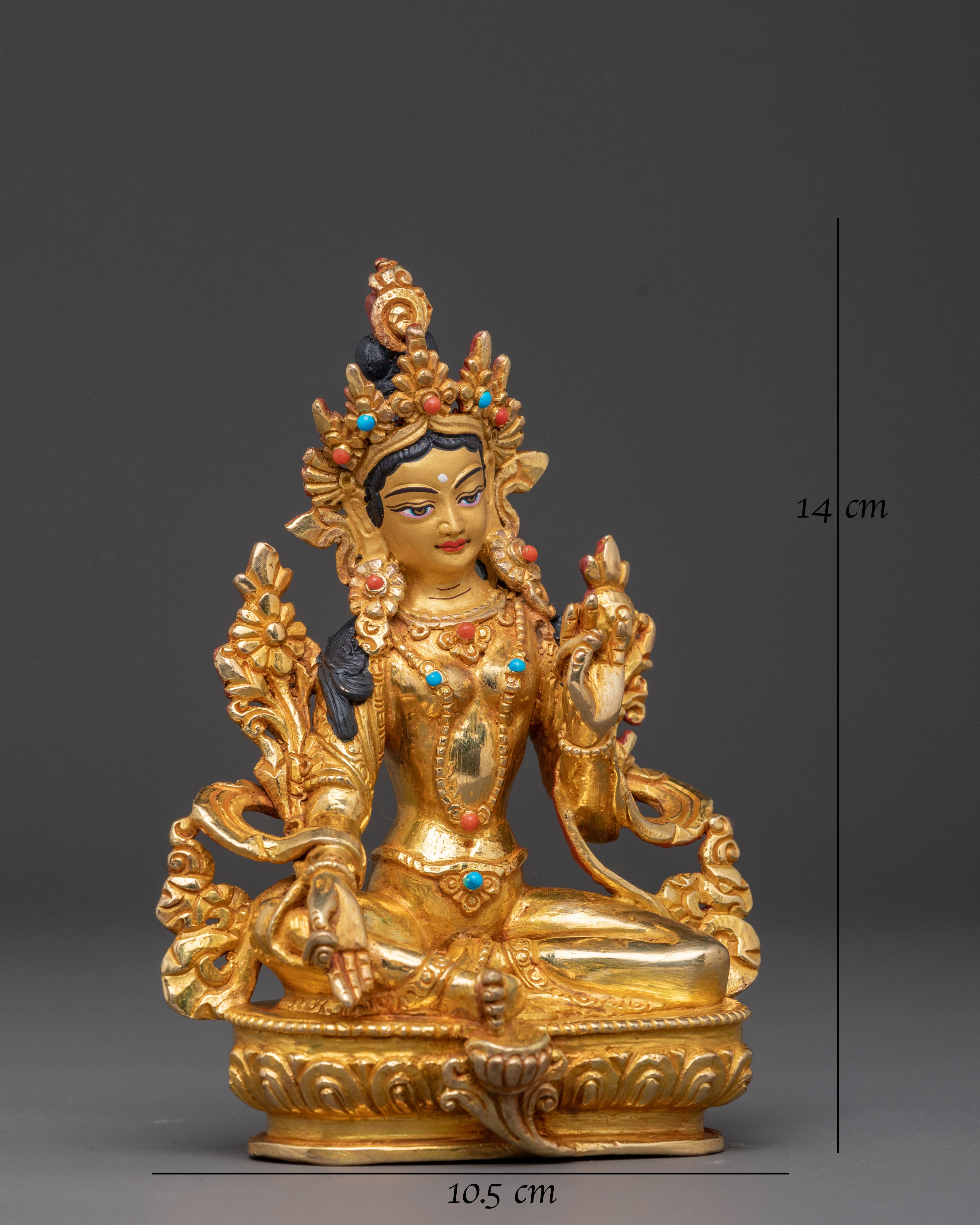 Green Tara Compassion Bodhisattva Statue: Serene Gilded Copper