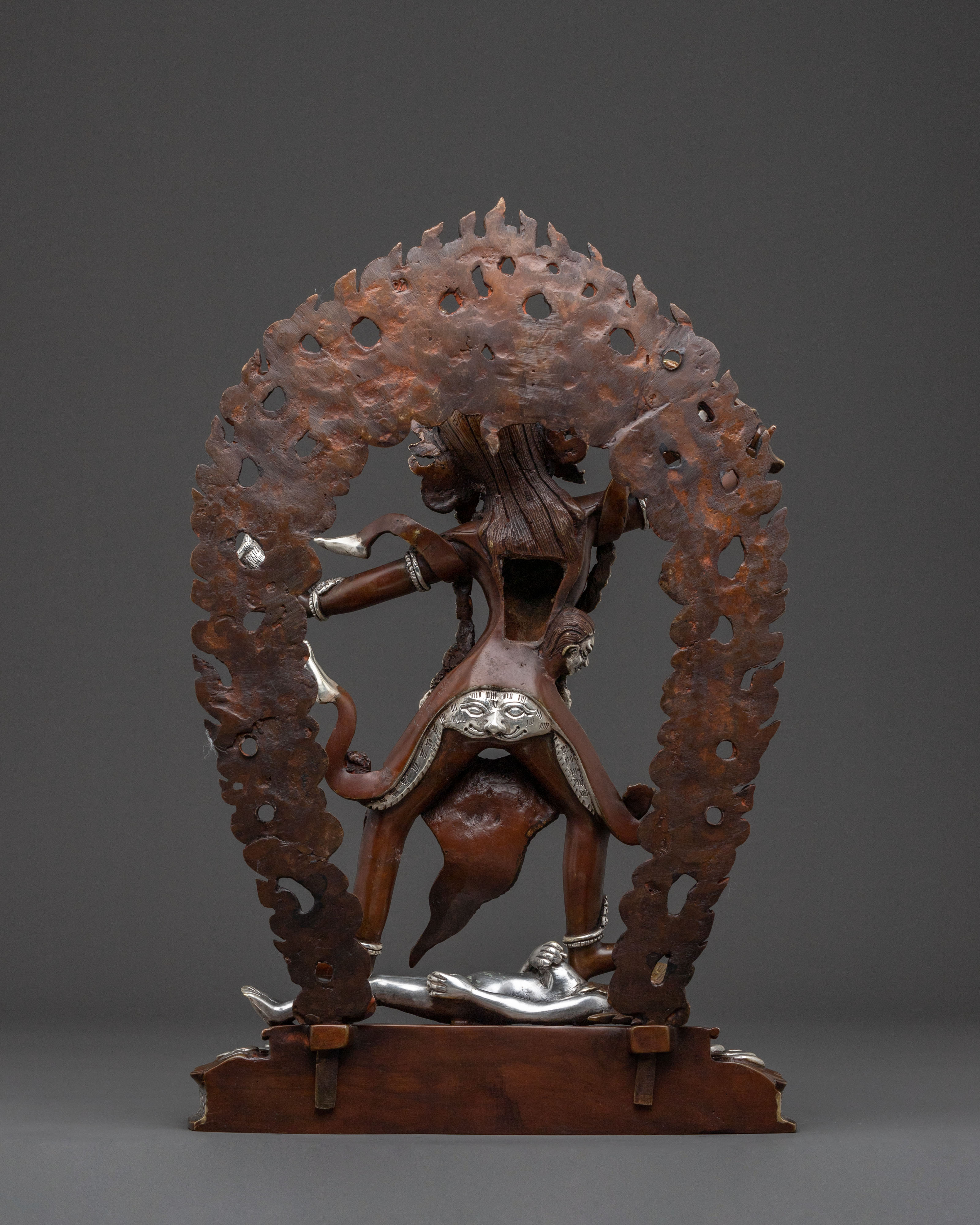 Three Nyingma Protectors Blessing Statue - Oxidized Silver Plated Statue