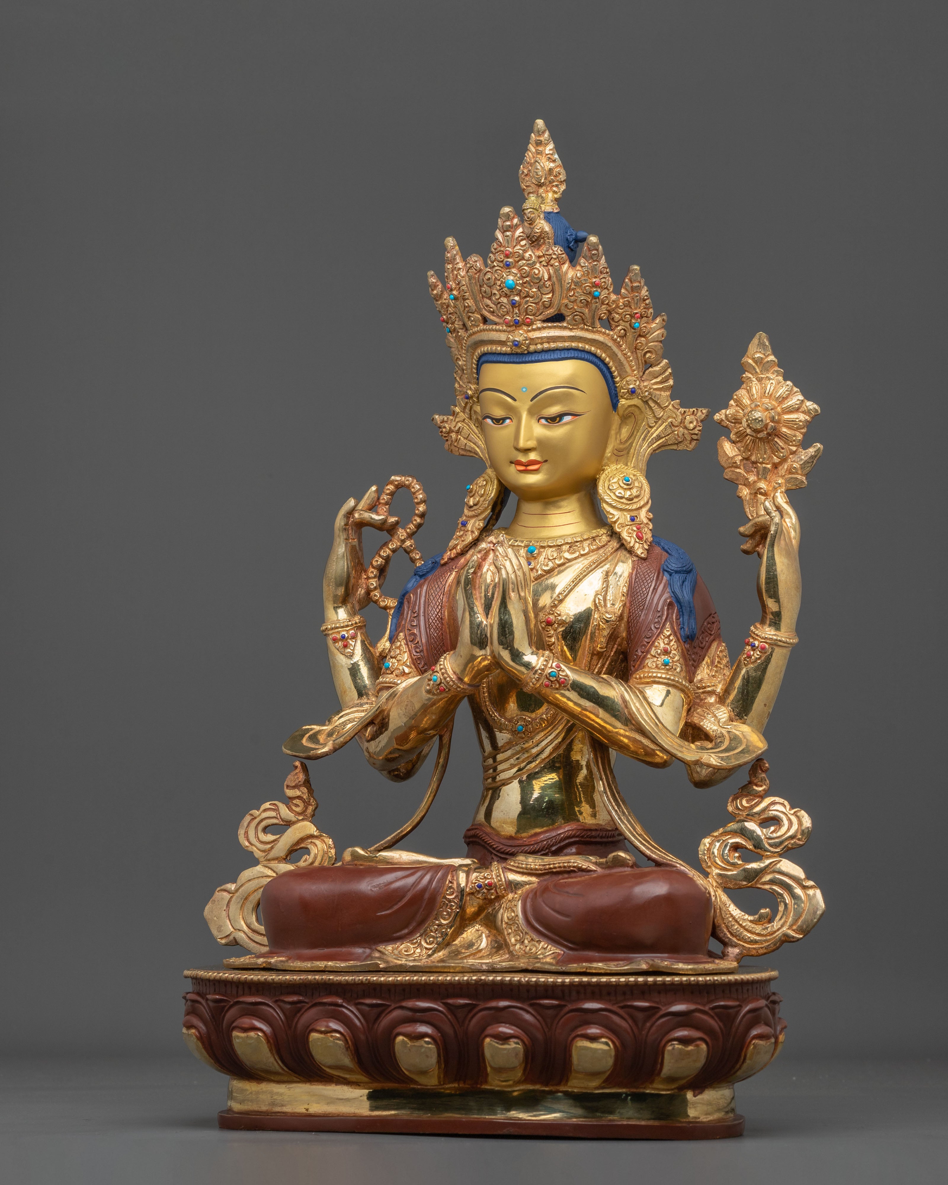 24k Gold-Coated Chenrezig Statue | Handcrafted in Nepal