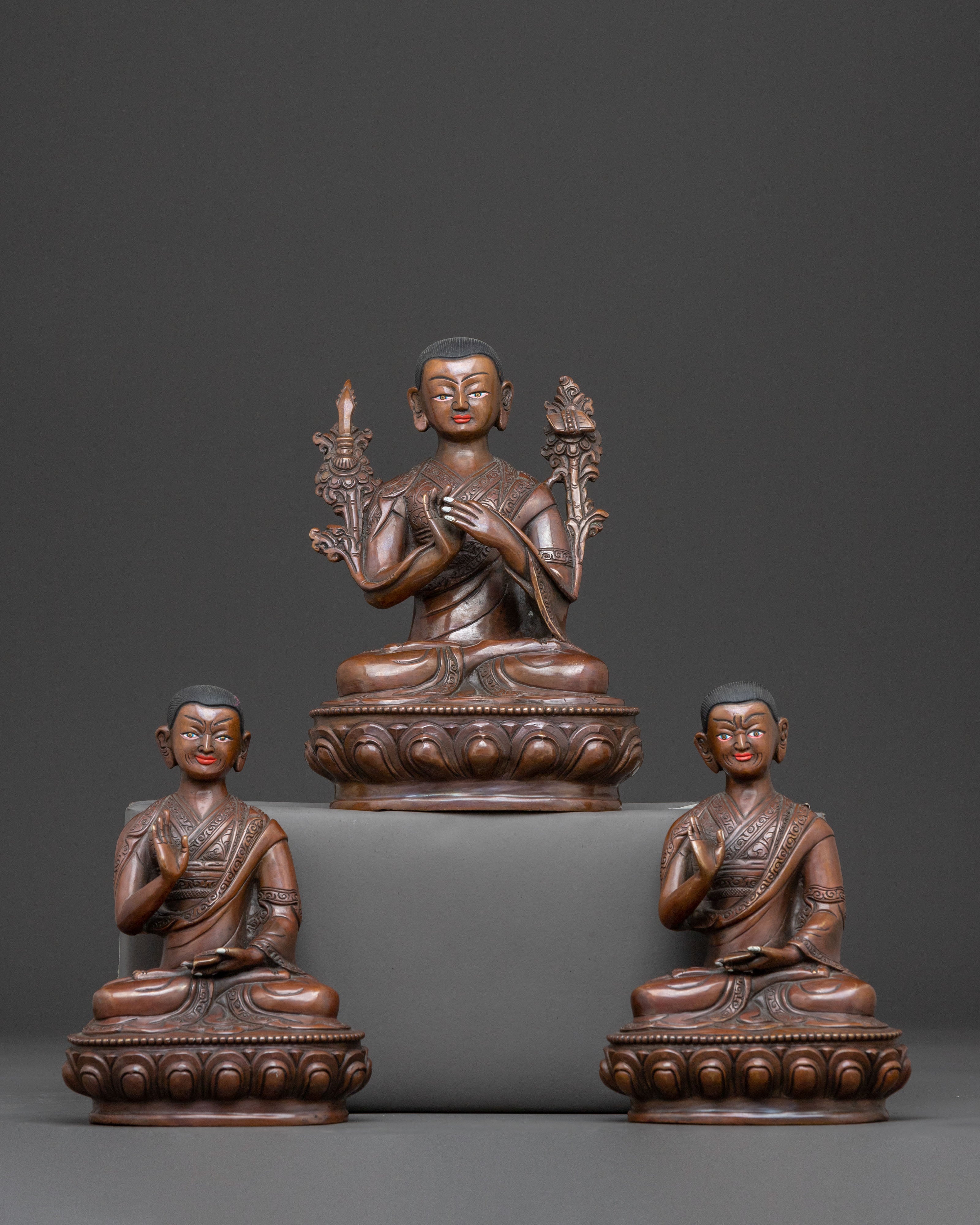 Handcrafted Tsongkhapa with Disciples Statue – Oxidized Copper Finish