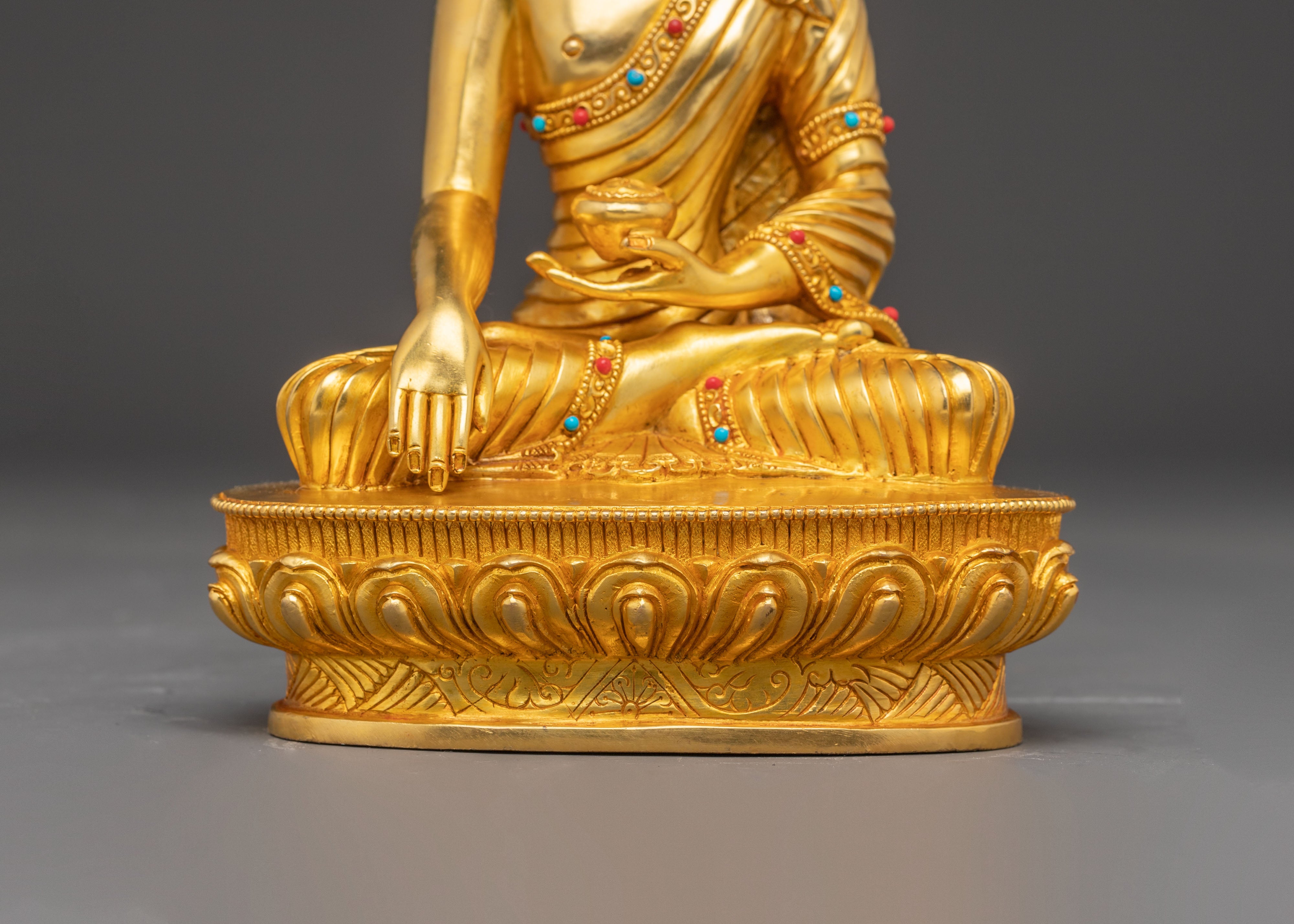 Himalayan Handmade Three Buddha Statue Set: 24K Gold Gilded