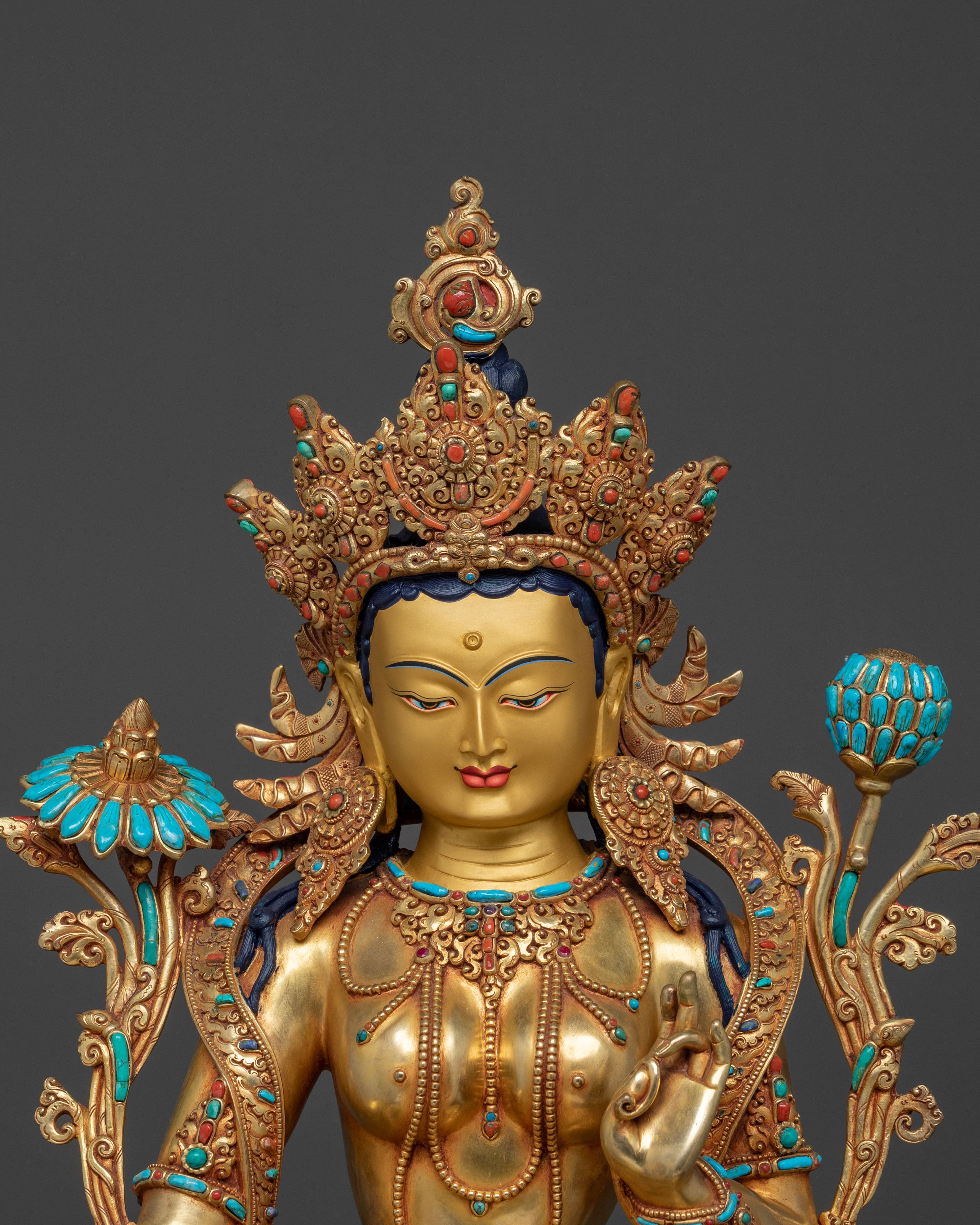 Sacred Green Tara Statue On Throne | Mother of All Buddhas