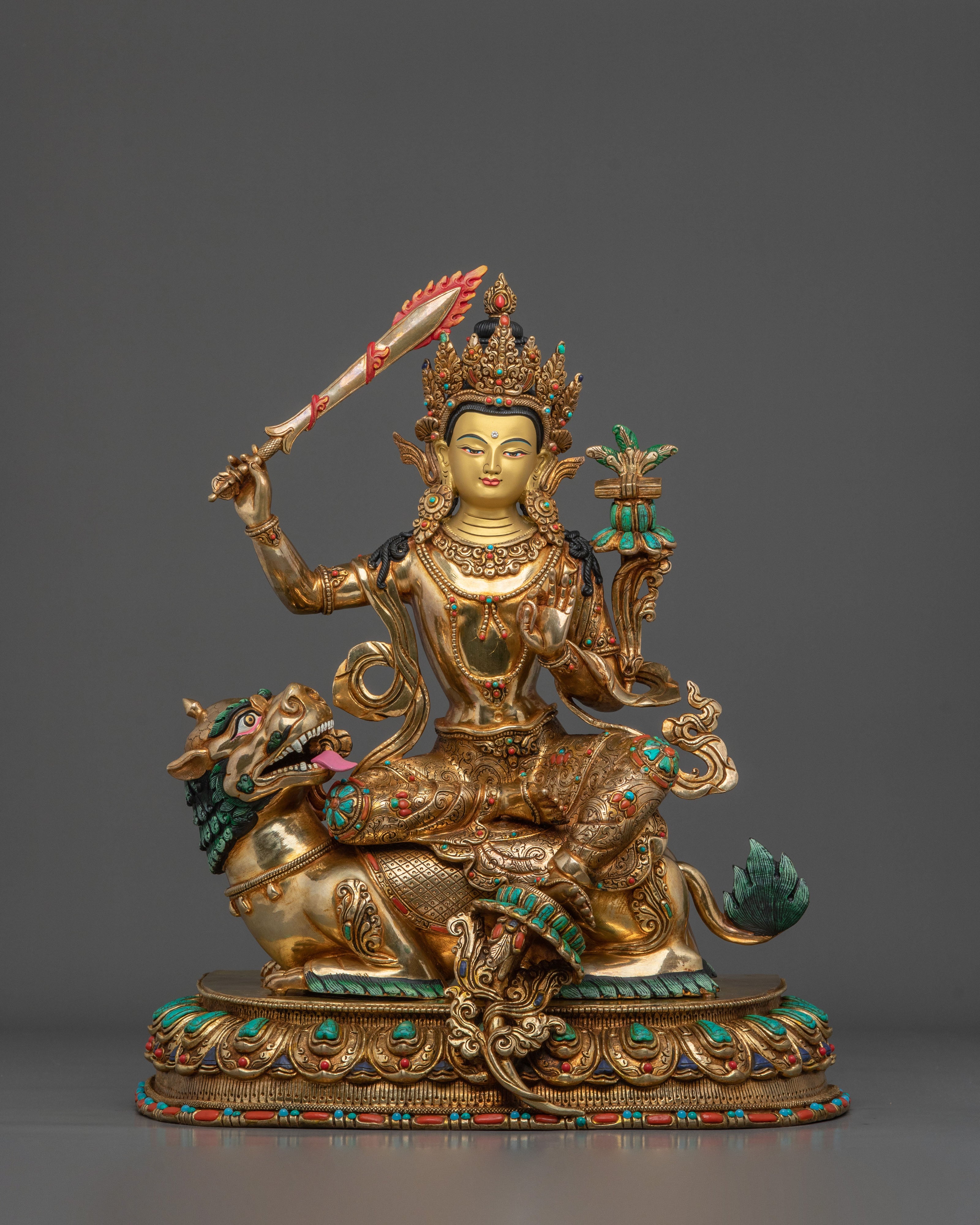 Simhanada Manjushri Sculpture | Tibetan Wisdom Bodhisattva
