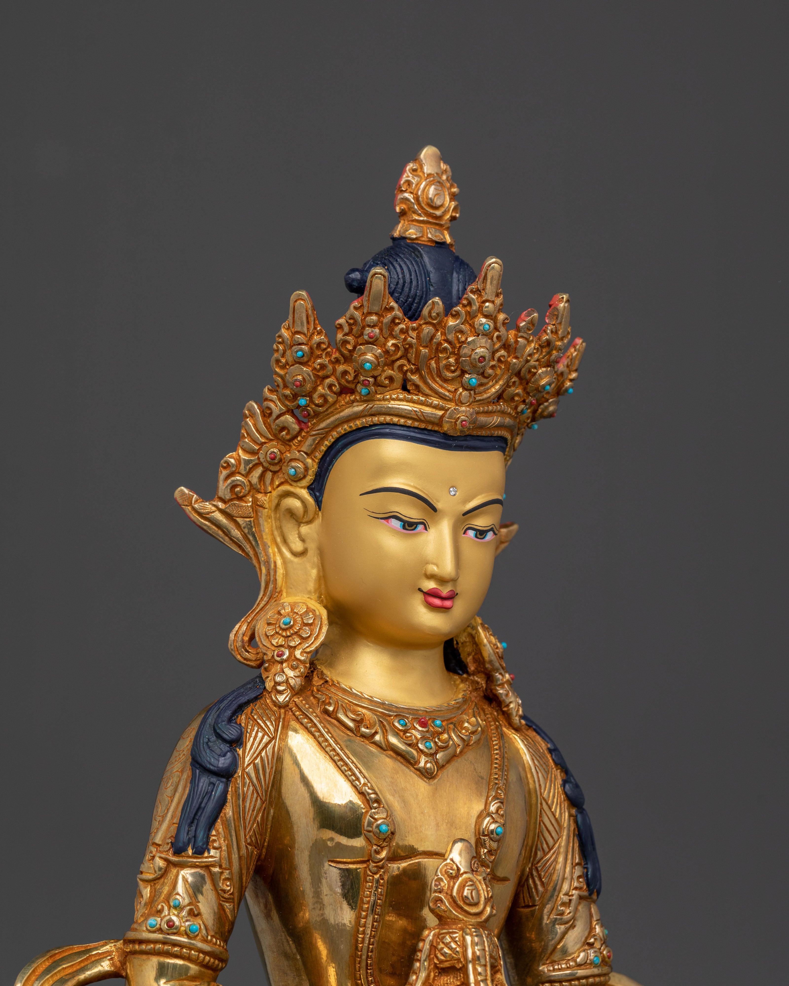 Amitayus Statue: Hand-Gilded 24K Gold Figurine