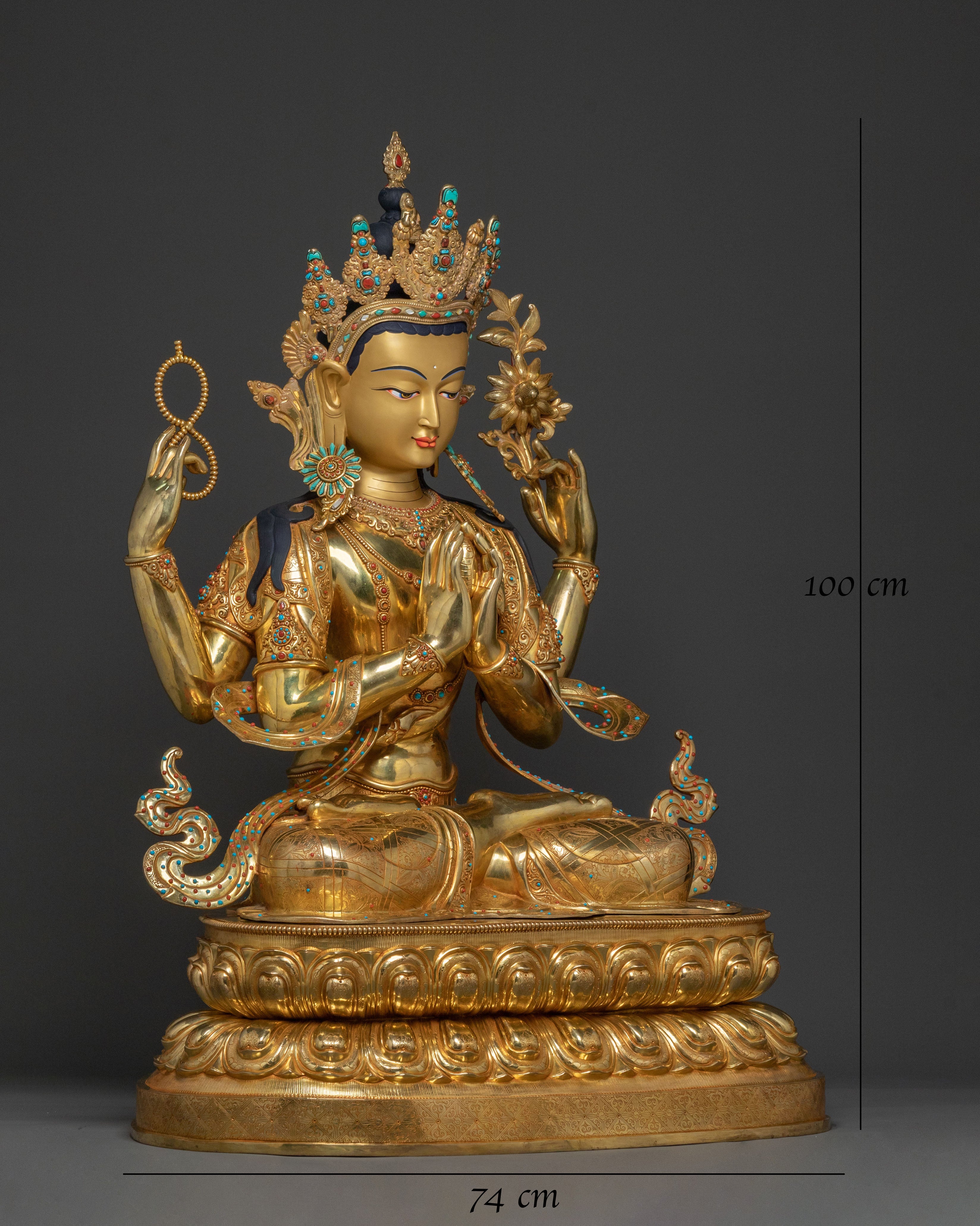 Chenrezig Divine Statue | 24K Gold Gilded Copper Statue