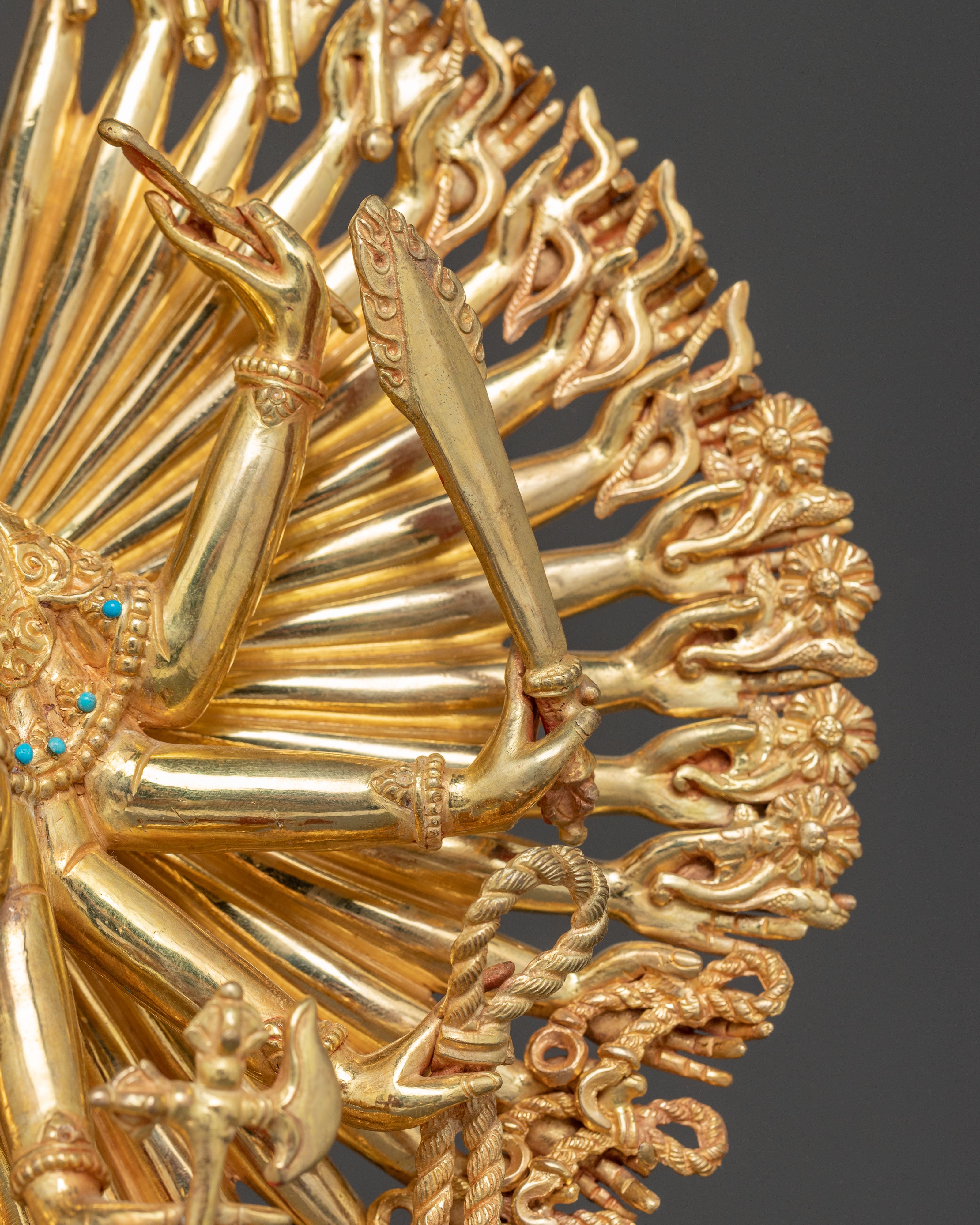 Handmade 24k Gold Glided 1000 Armed Dukar Statue