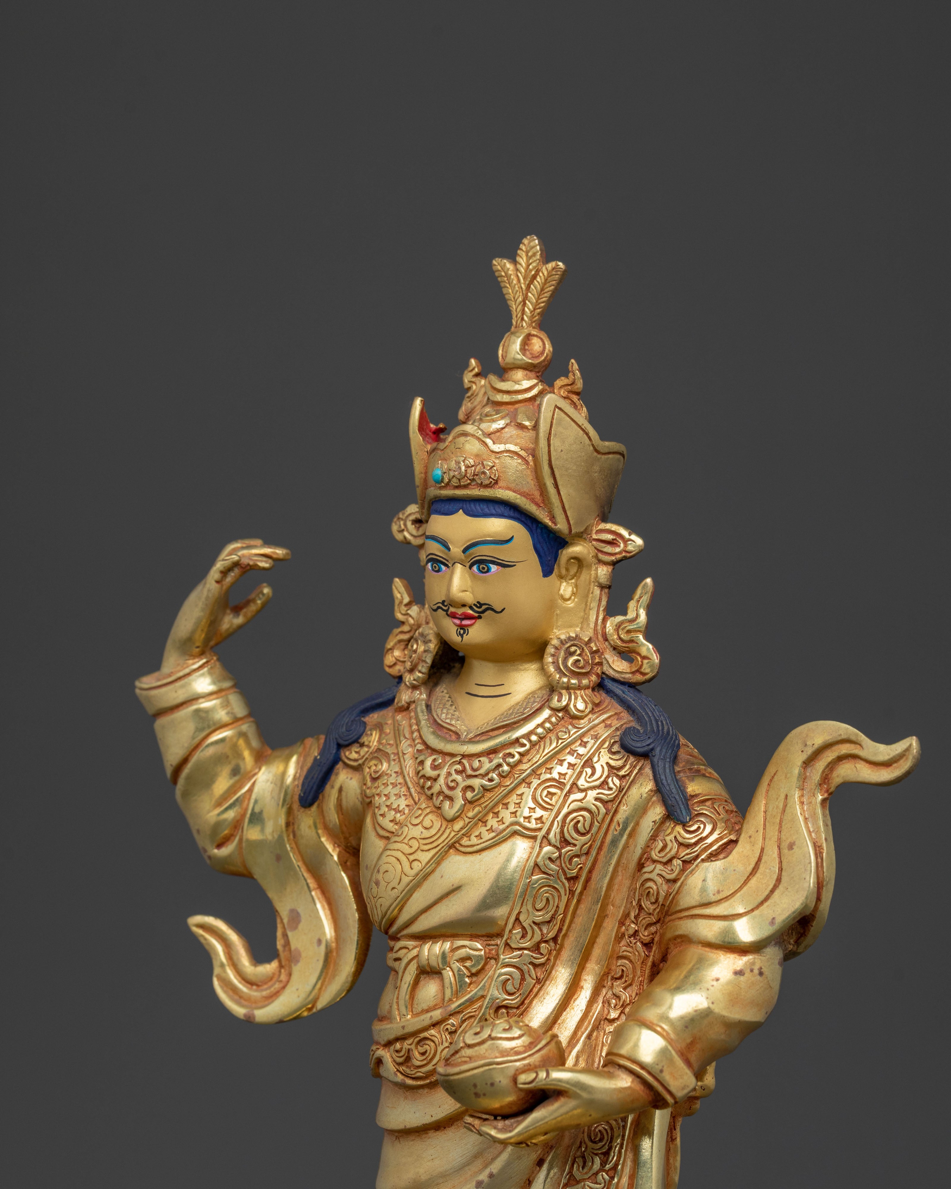Dancing Guru Rinpoche: 24K Gold Gilded Figurine