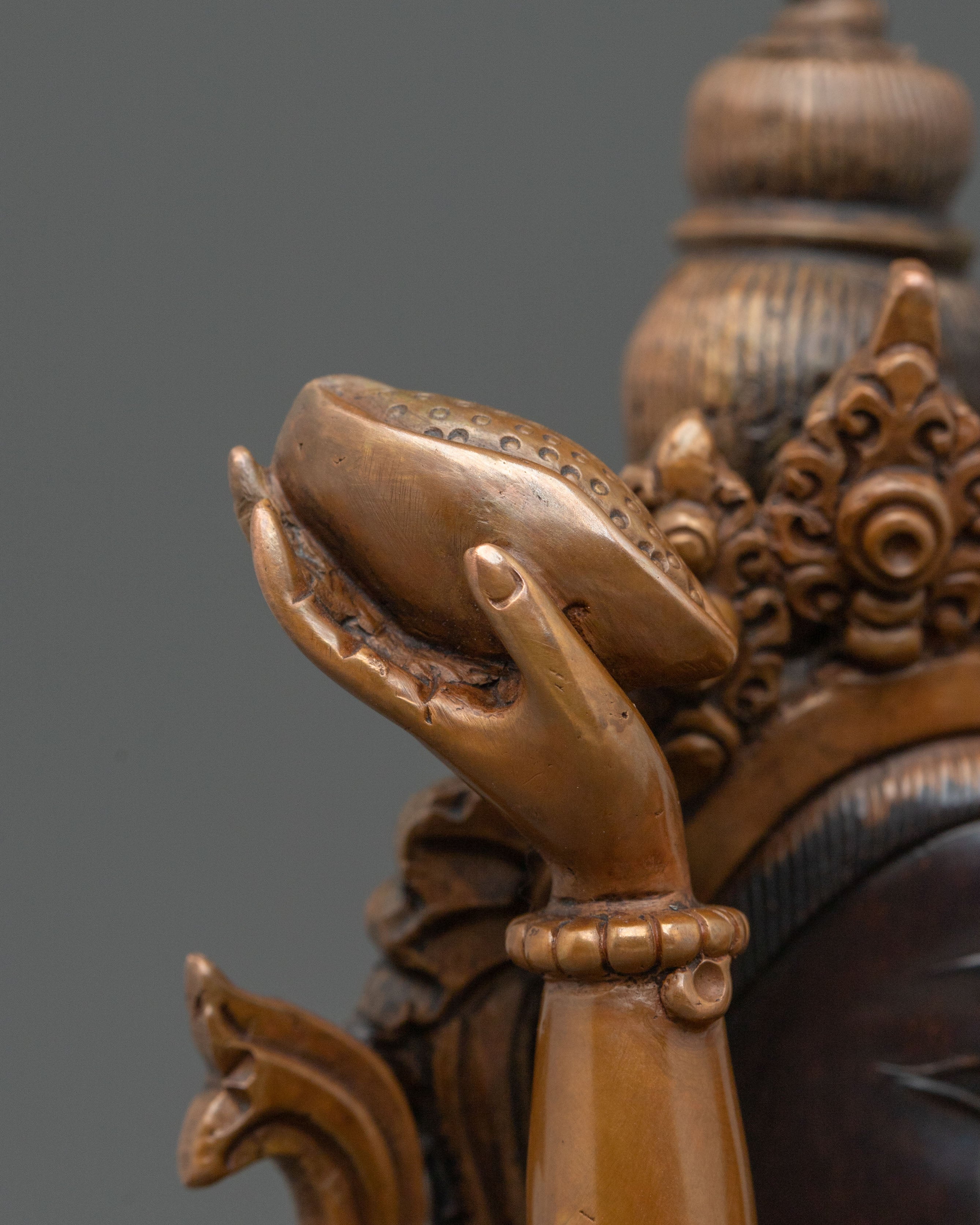 Vajradhara Sacred Sculpture with Consort: Oxidized Copper Staue