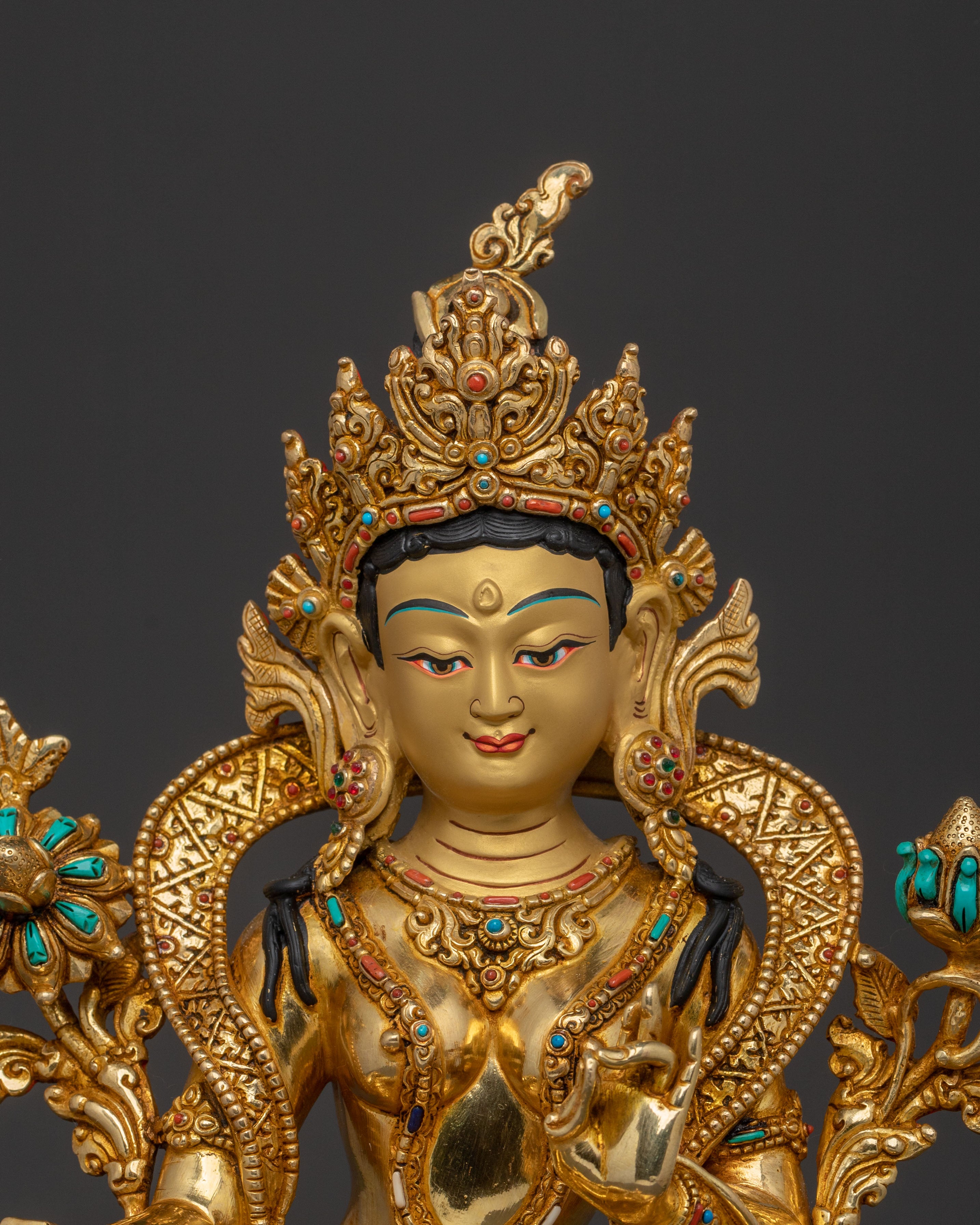 Green Tara Statue for Rituals | 24K Gold Gilded Icon