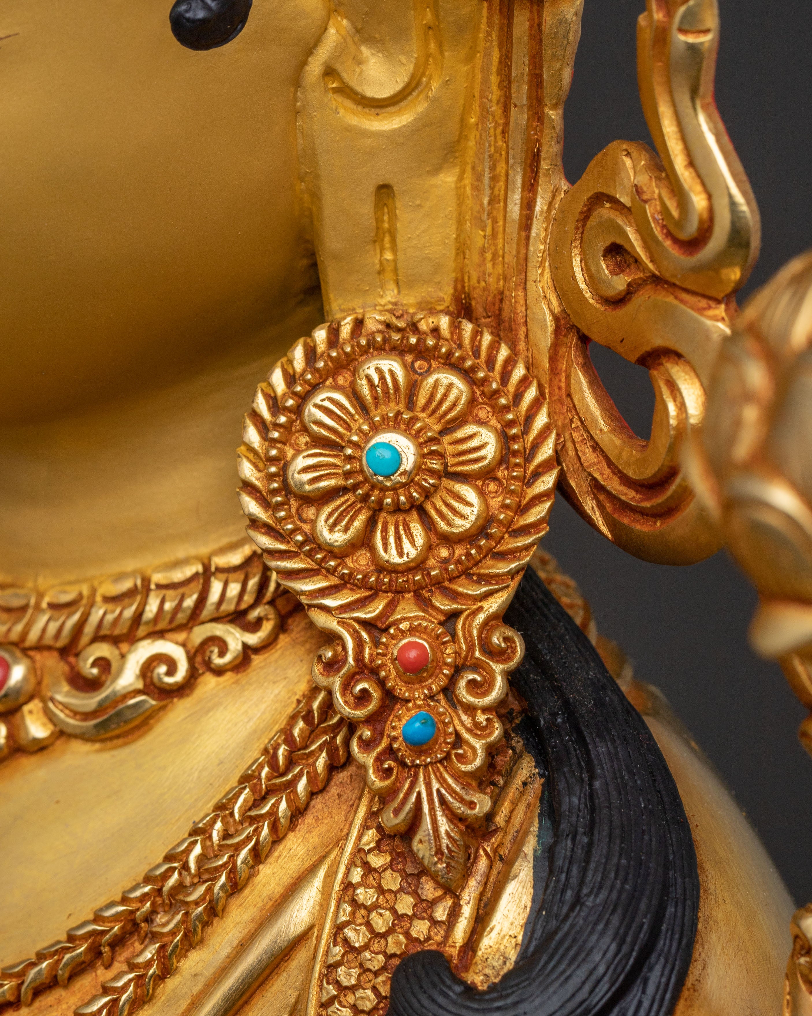 Nepalese White Tara Copper Statue | 24k Gold-Gilded Serenity