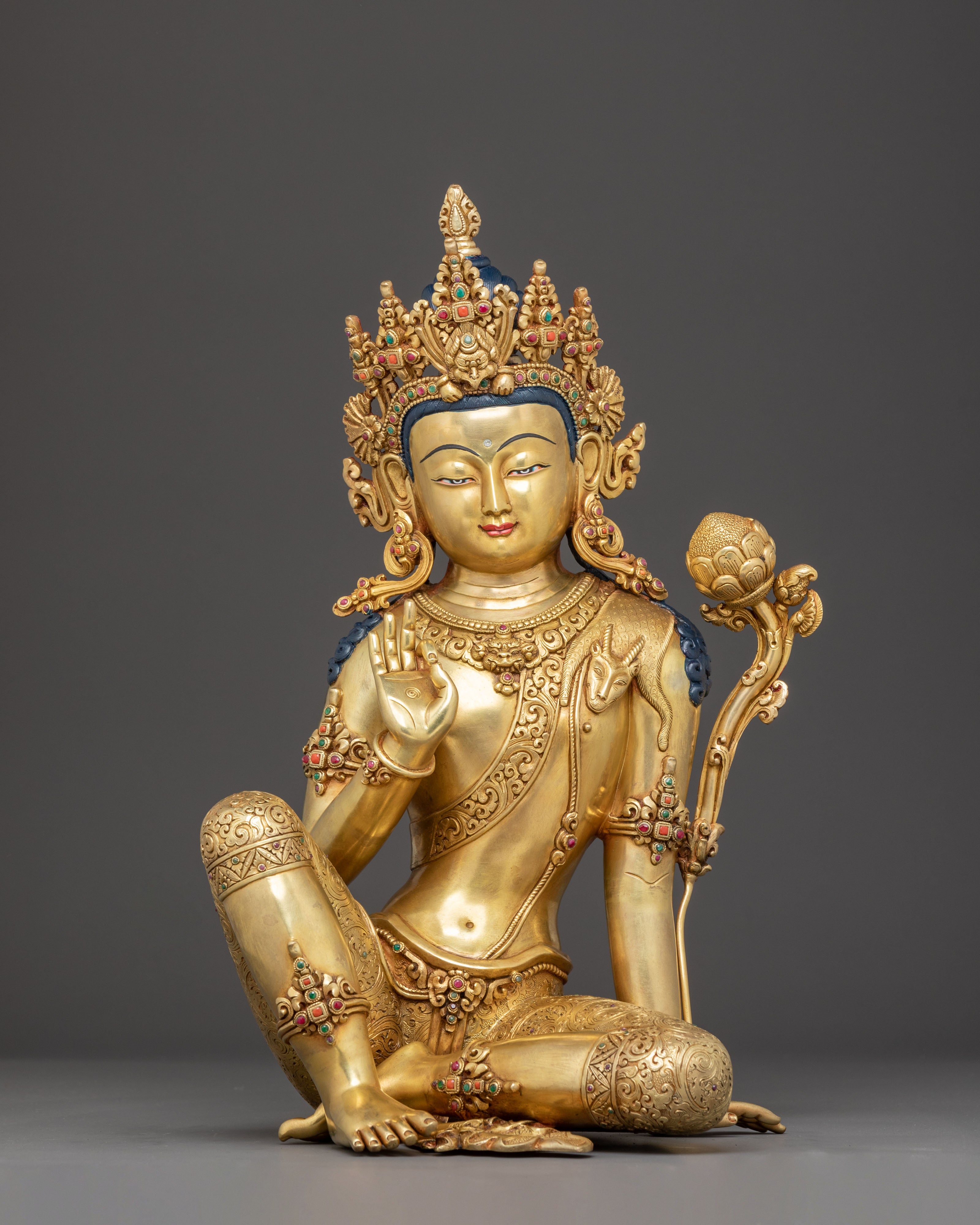 Handmade Bodhisattva Lokeshwor Statue | 24K Gold Gilded Sculpture