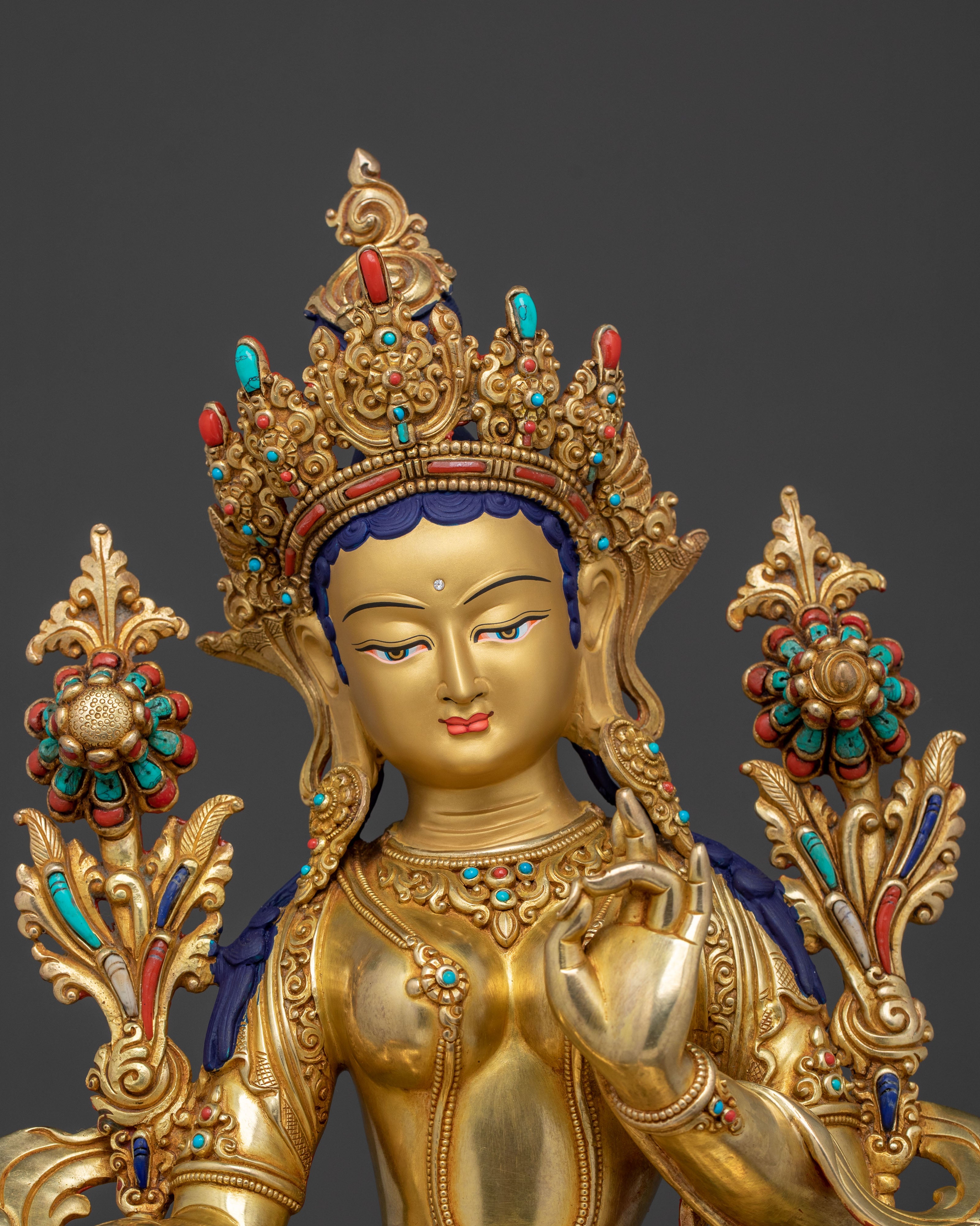 Seated Green Tara Goddess Sculpture | Compassion Goddess