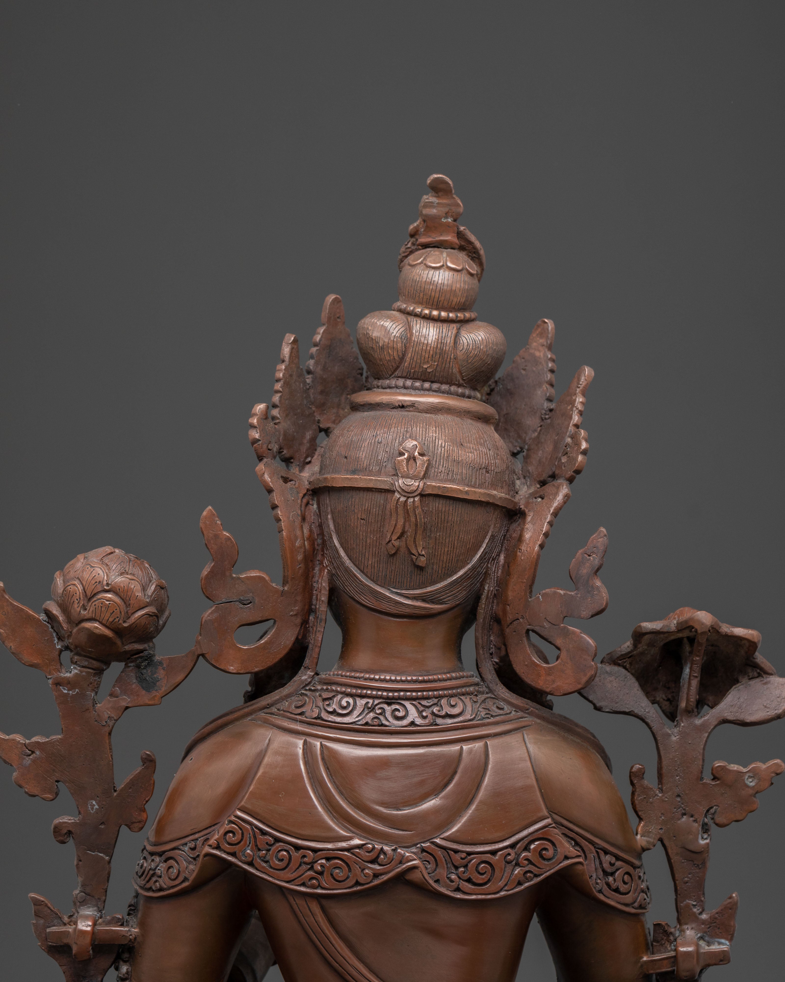 Handcrafted Copper Statue of White Tara: Serene Oxidized Finish
