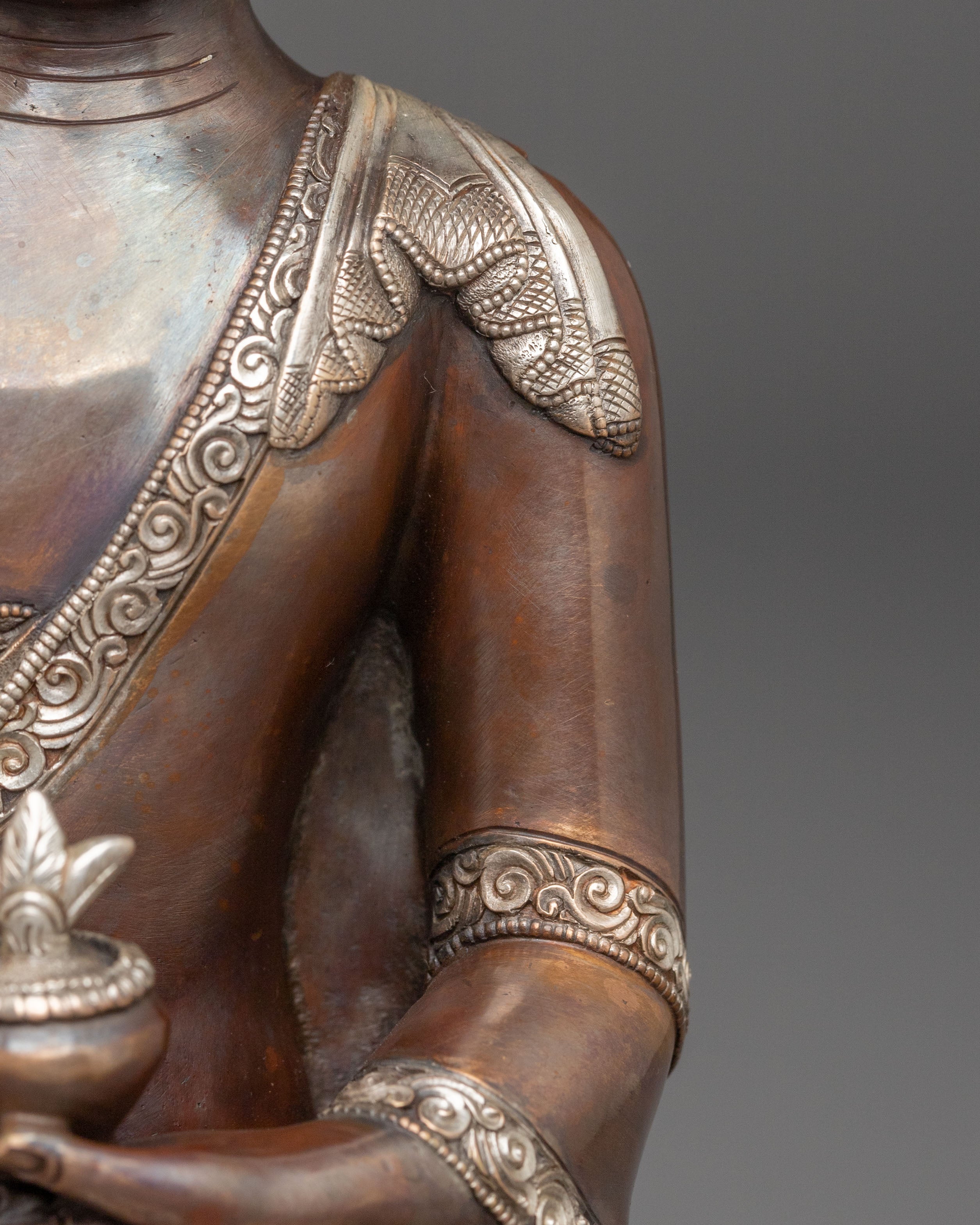 Medicine Buddha Statue: Oxidized Copper Healing Figurine