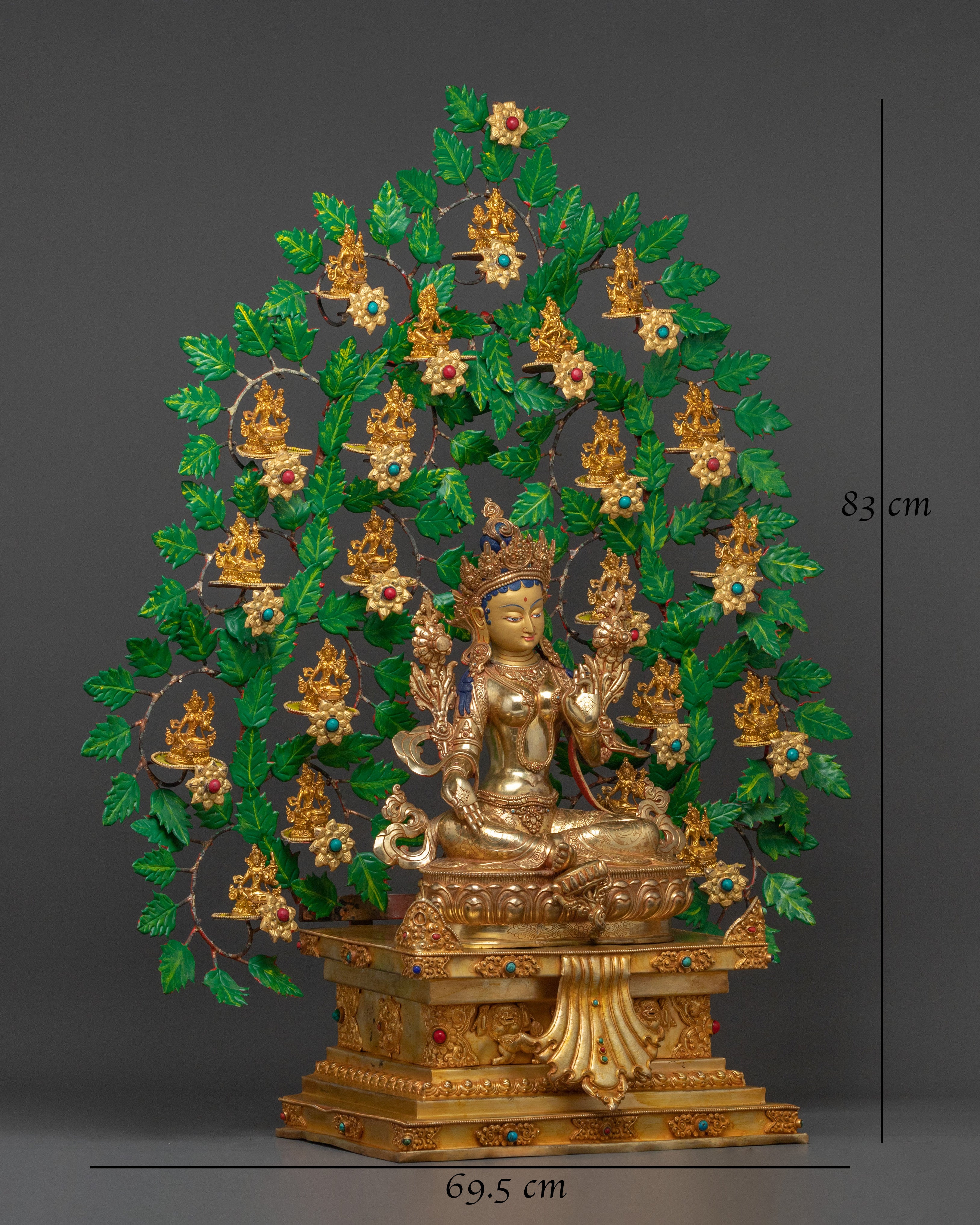 Twenty One Tara Sculpture | 24K Gold Gilded & Gemstone Inlaid