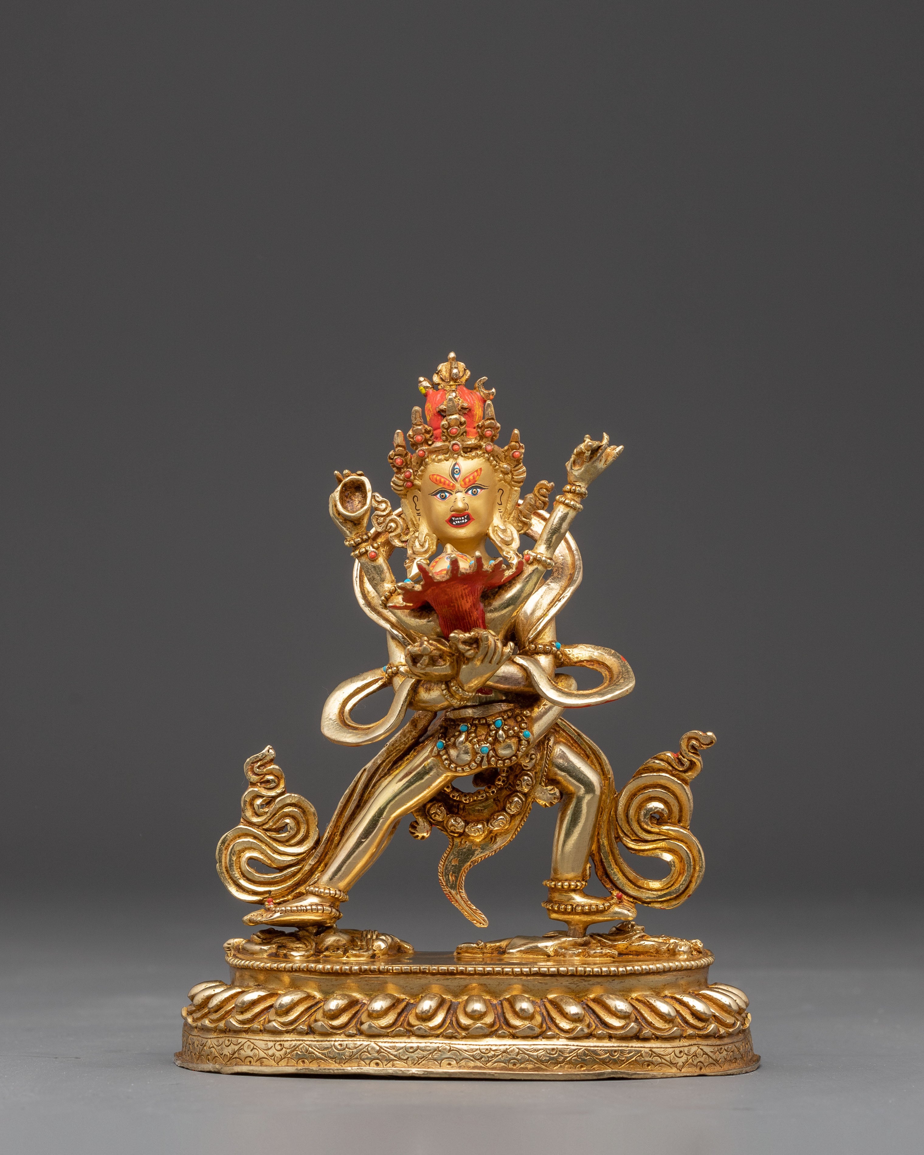 Chakrasamvara Handmade Golden Buddhist Statue | Tibetan Sculpture for Altar