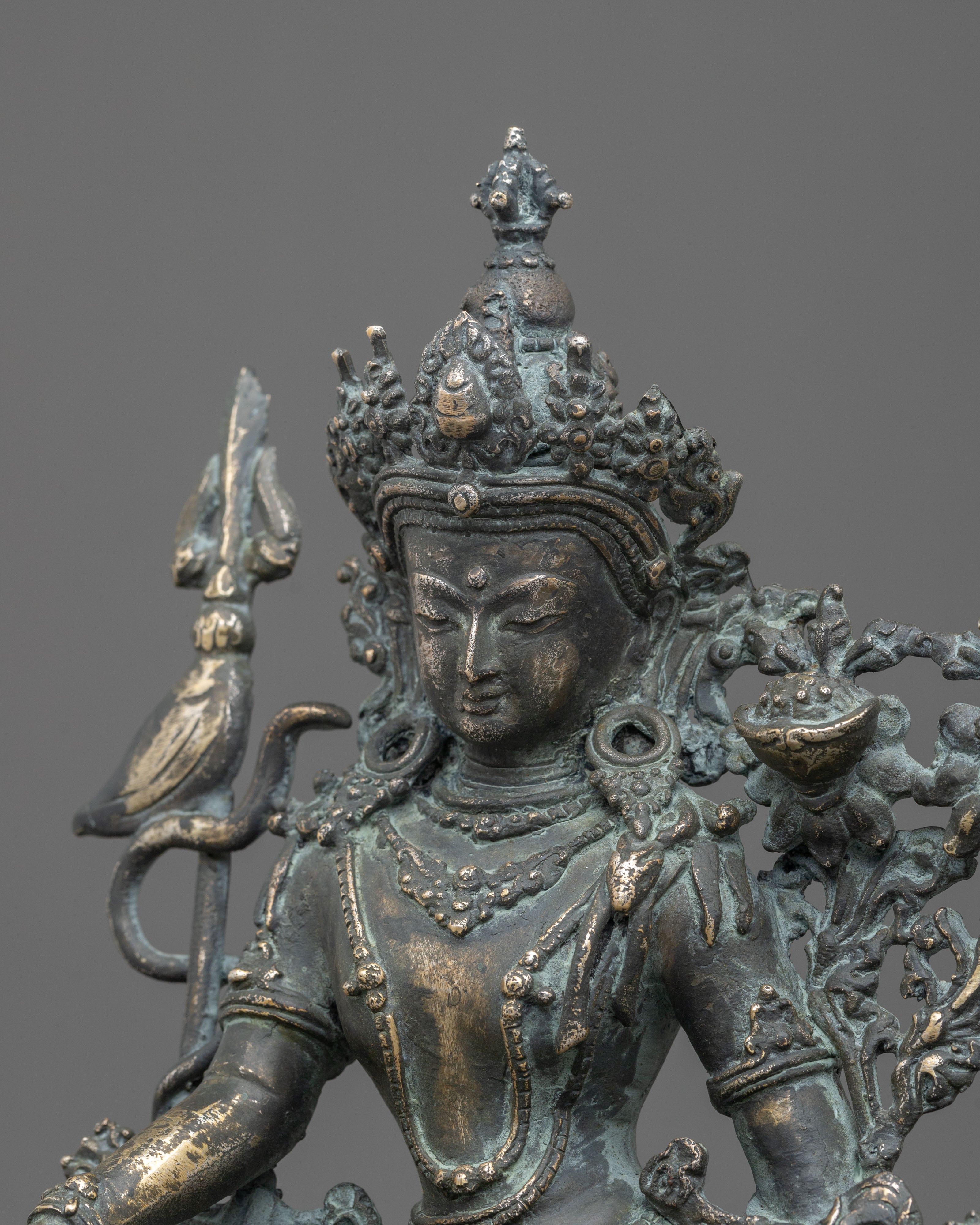 Simhanada Manjushri Copper Sculpture | Antique Finish