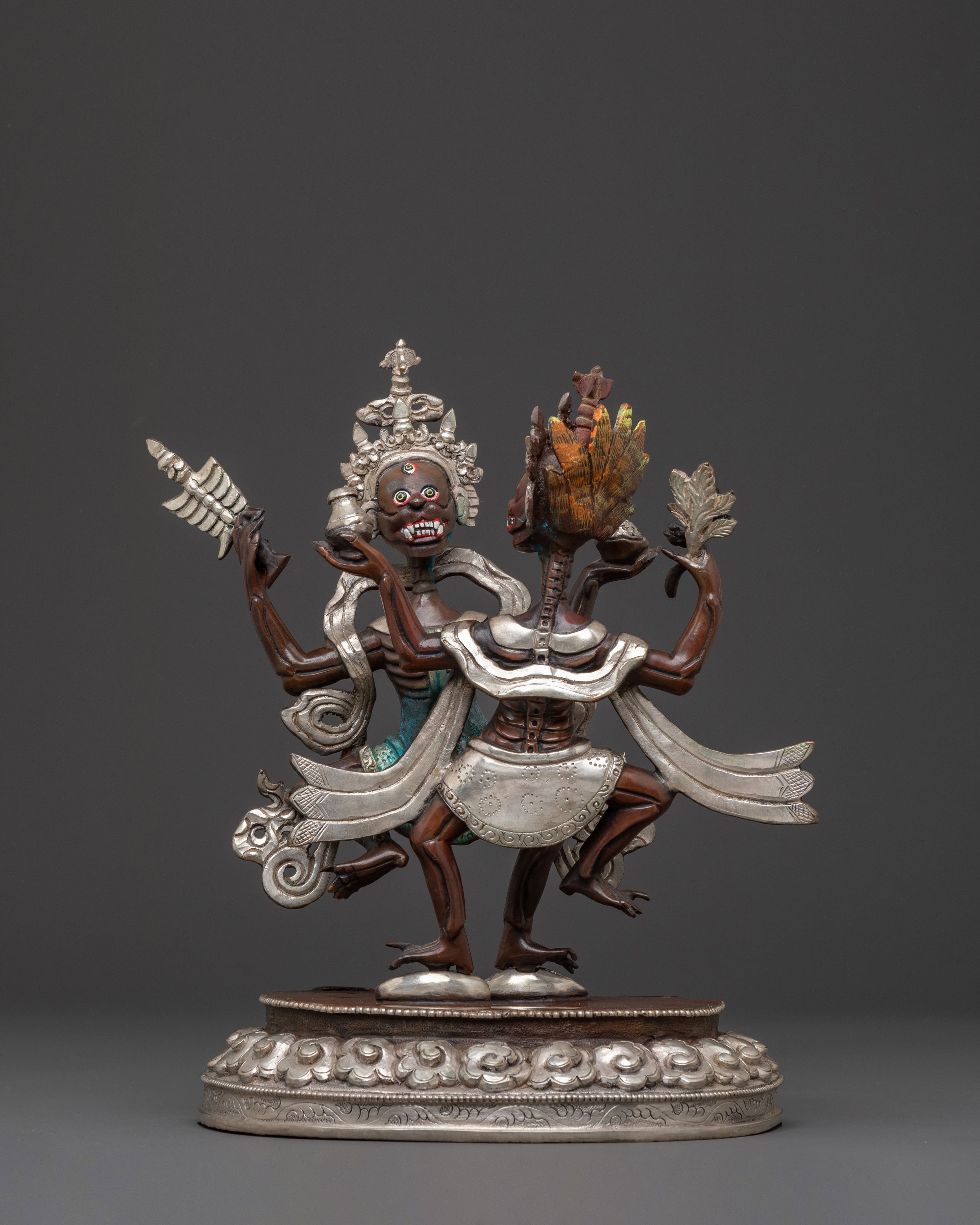 Chitipati Blessing Statue: Oxidized Copper & Silver Accents