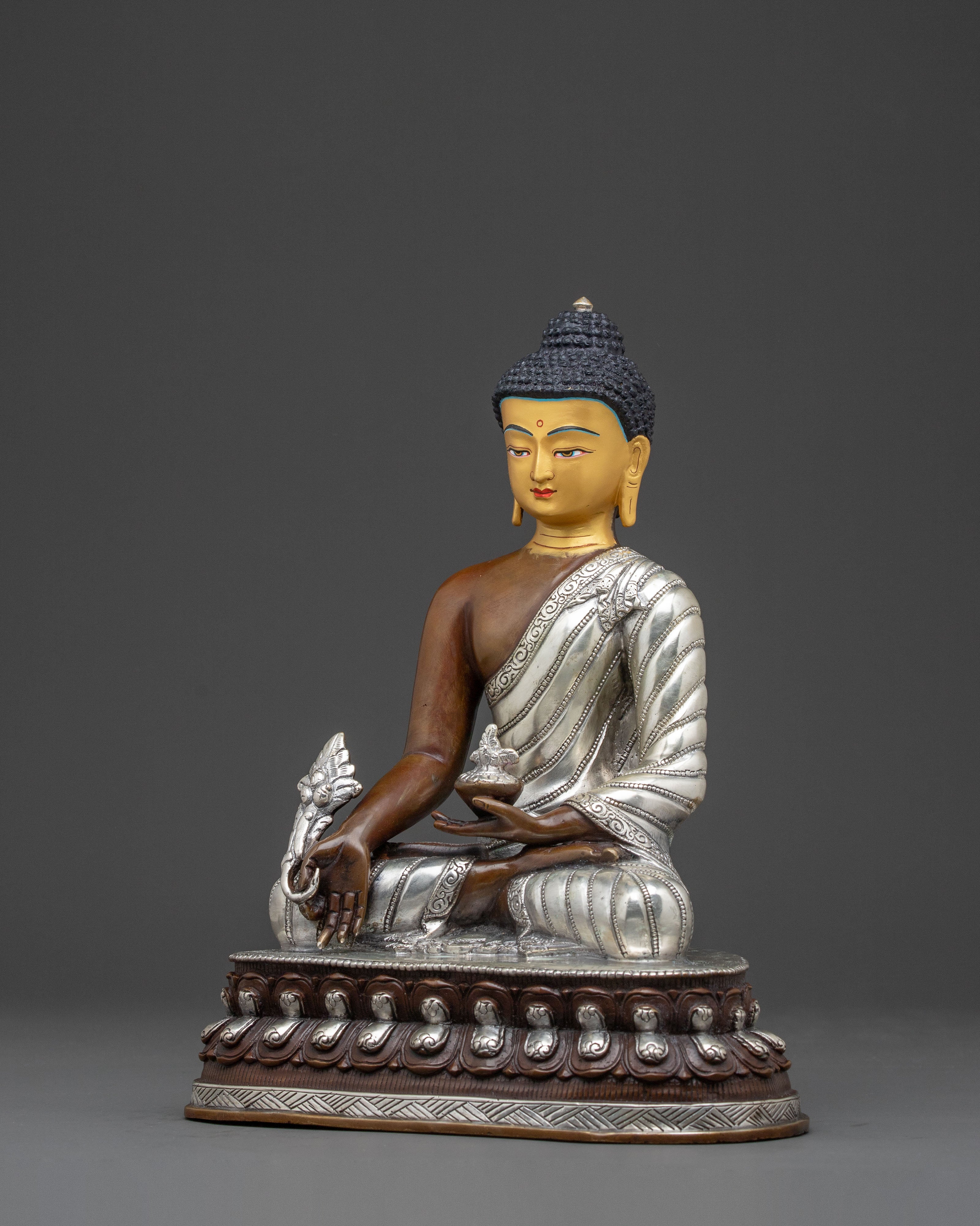 Medicine Buddha Statue – Oxidized Copper & 24K Gold