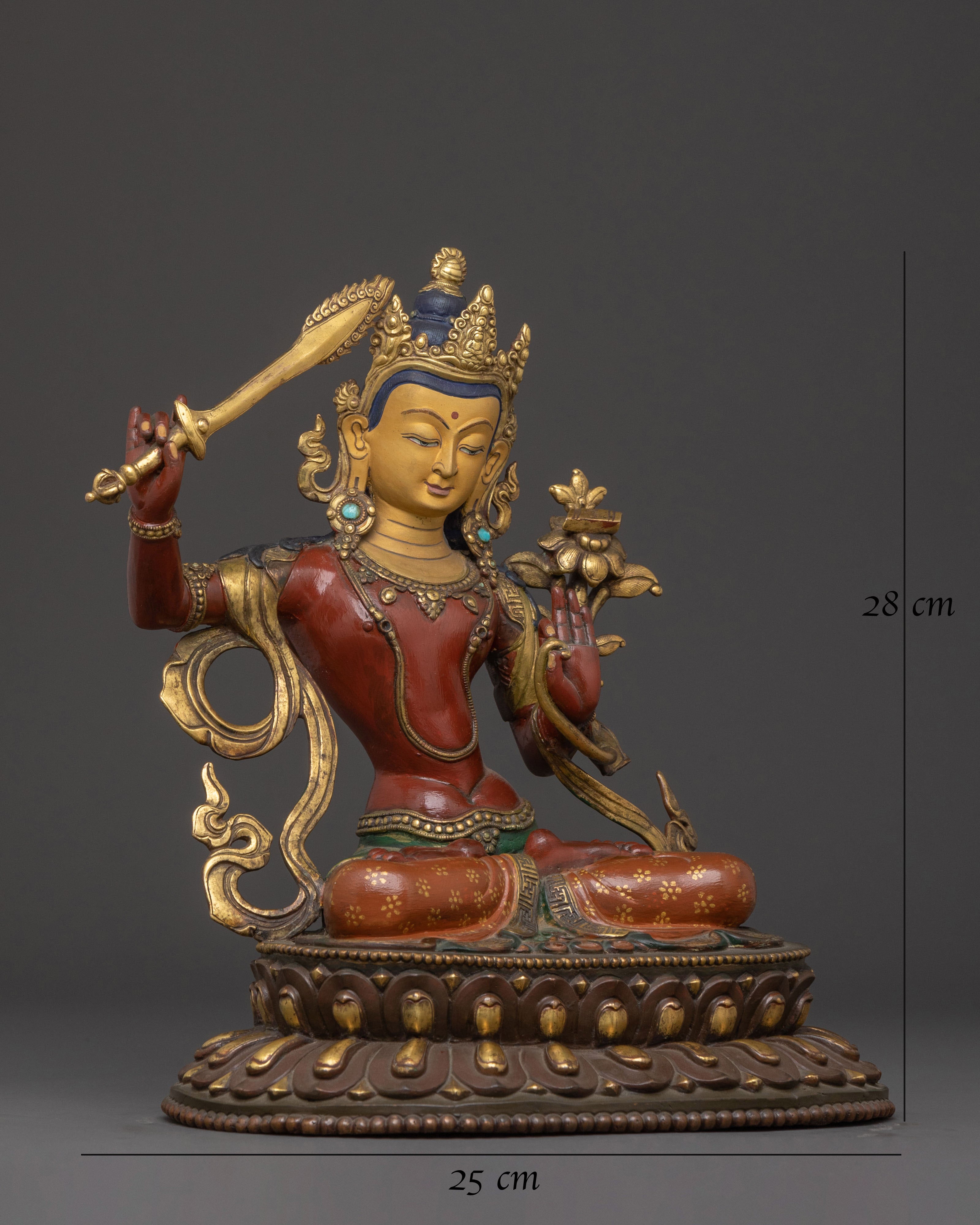 Manjushri 24K Gold Gilded Statue | Enlightened Form