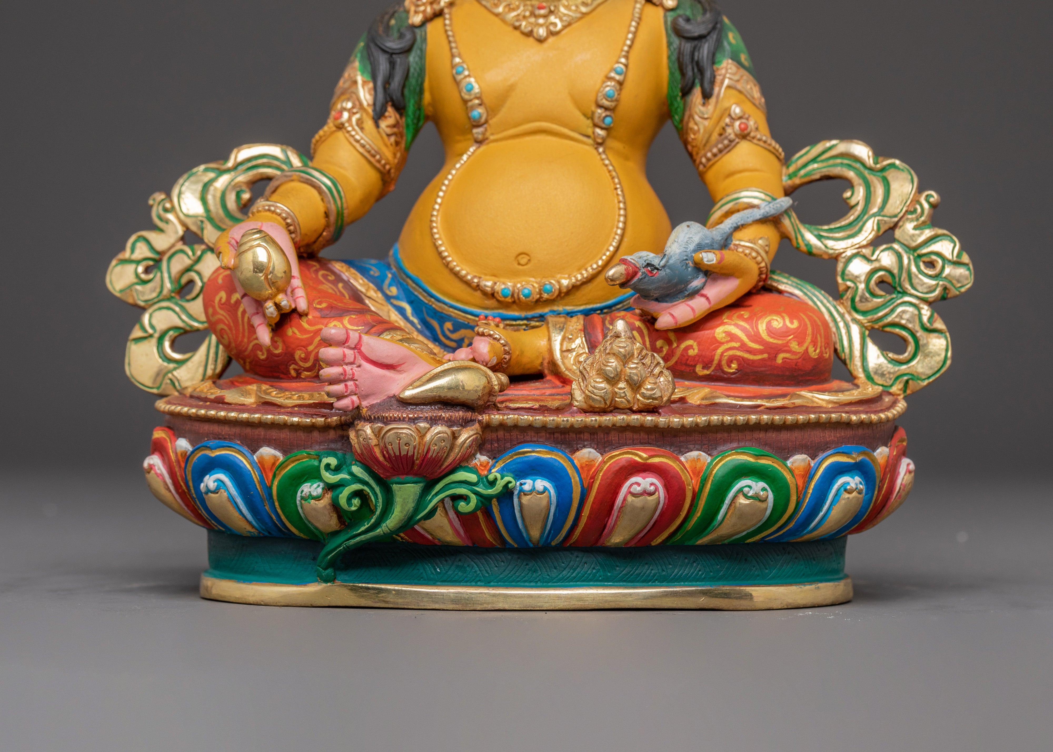 Himalayan Golden Statue of Dzambhala | Wealth Deity Figurine