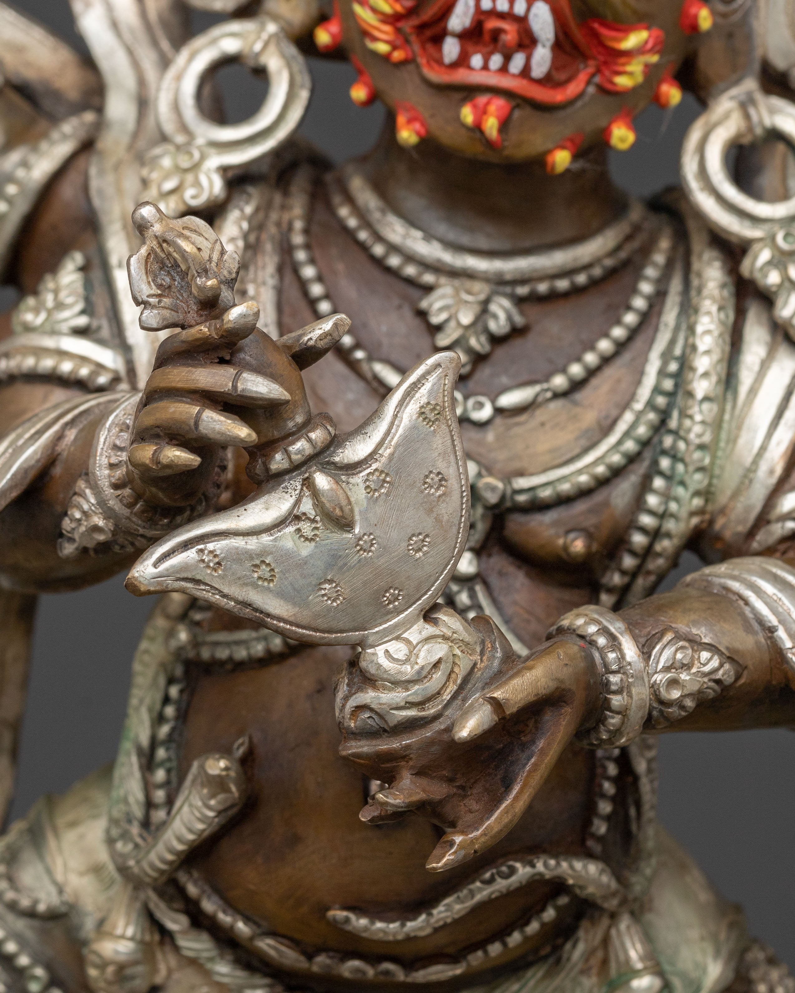 Six Armed Mahakala Statue | Oxidized Copper Protector