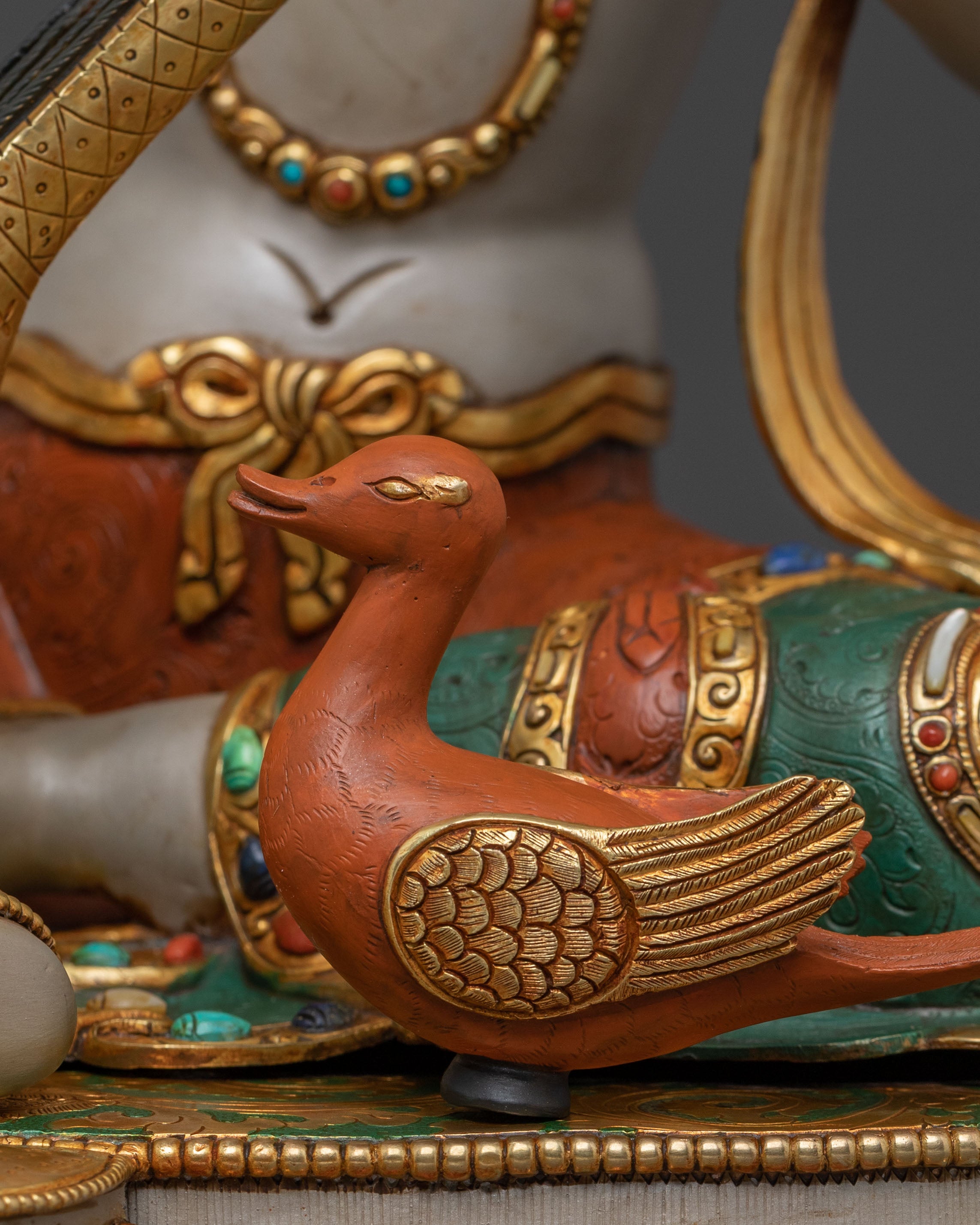 Saraswati Goddess of Knowledge Statue – 24K Gold Gilded Masterpiece