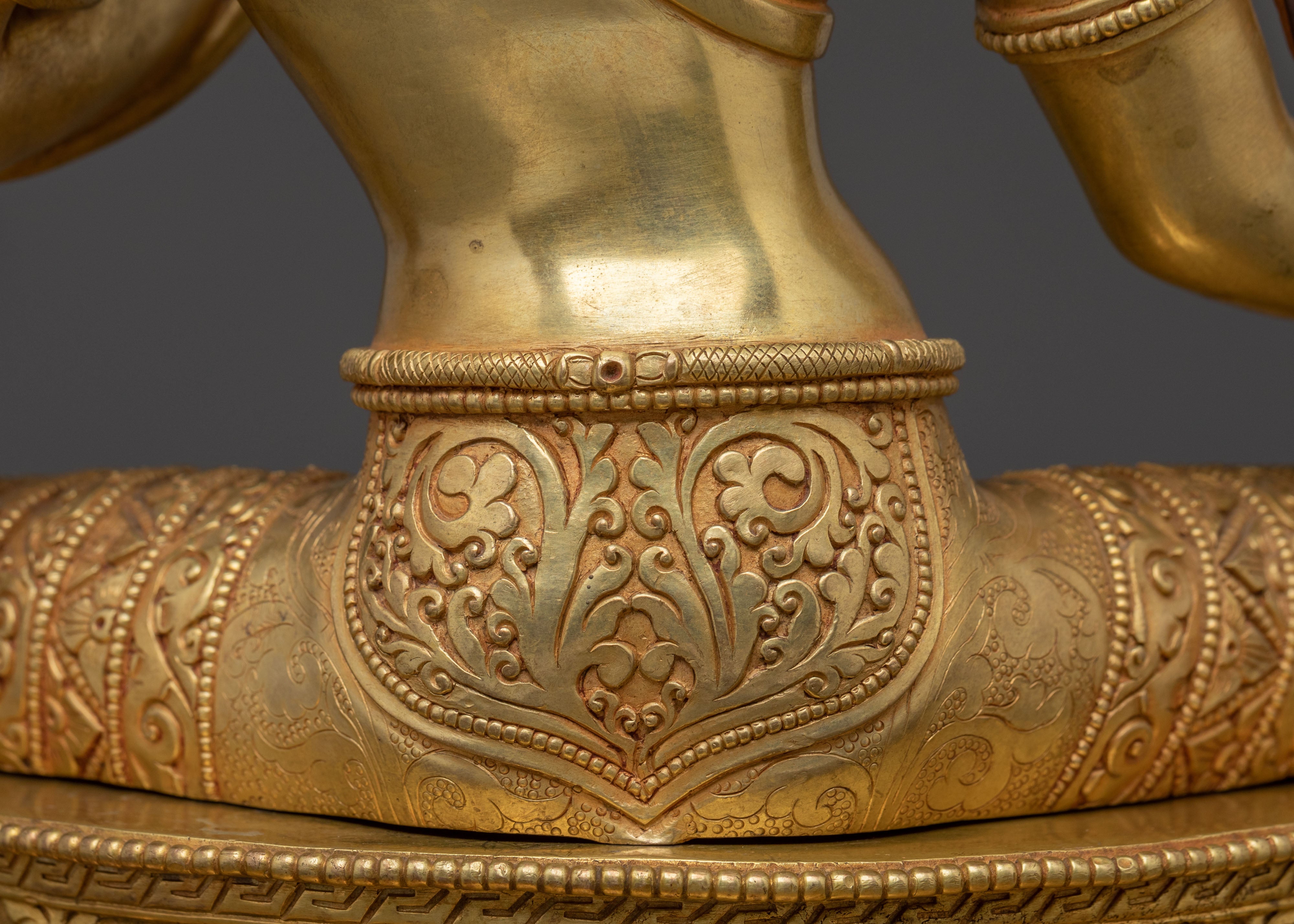 Divine Green Tara Golden Statue | 24k Gold Gilded Copper Figure