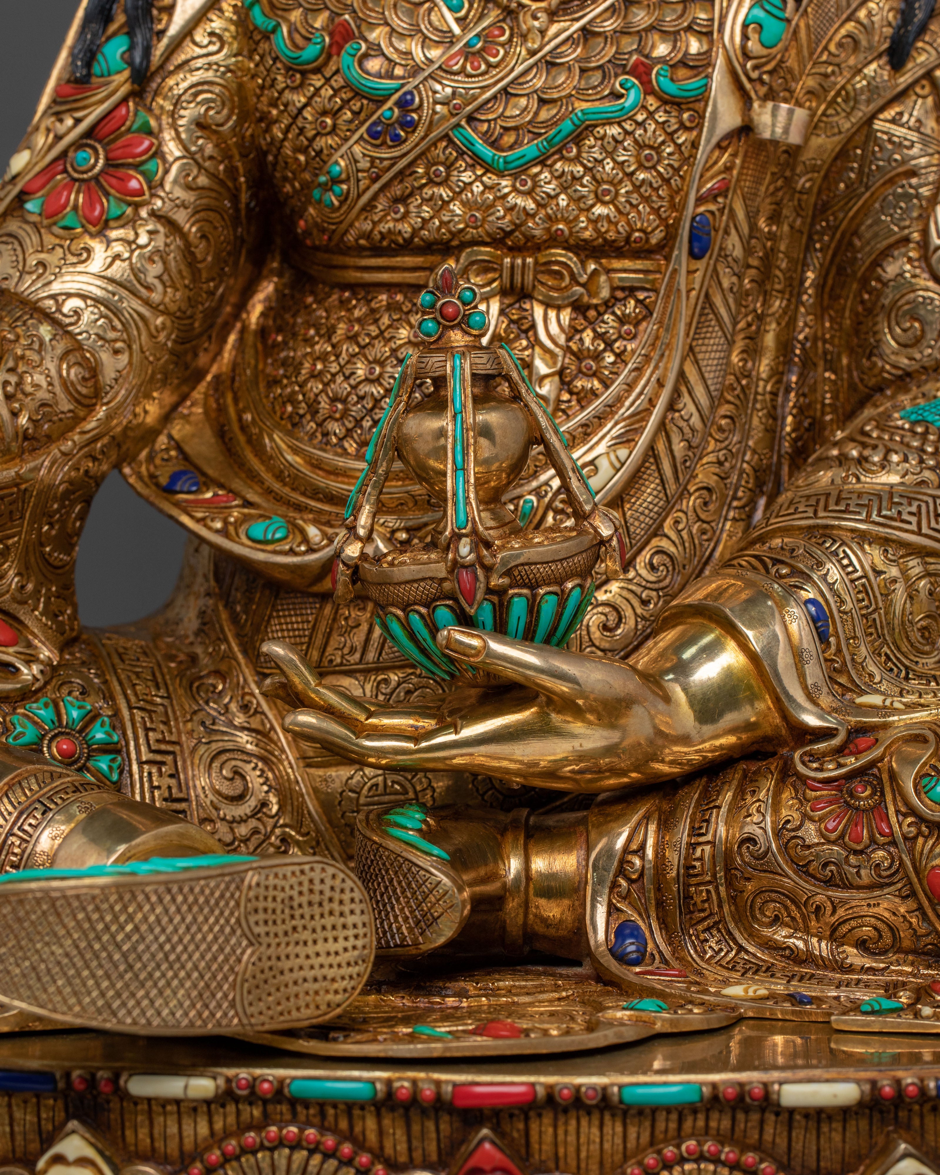 Exquisite 24K Gold Gilded Guru Rinpoche Statue of Spiritual Power