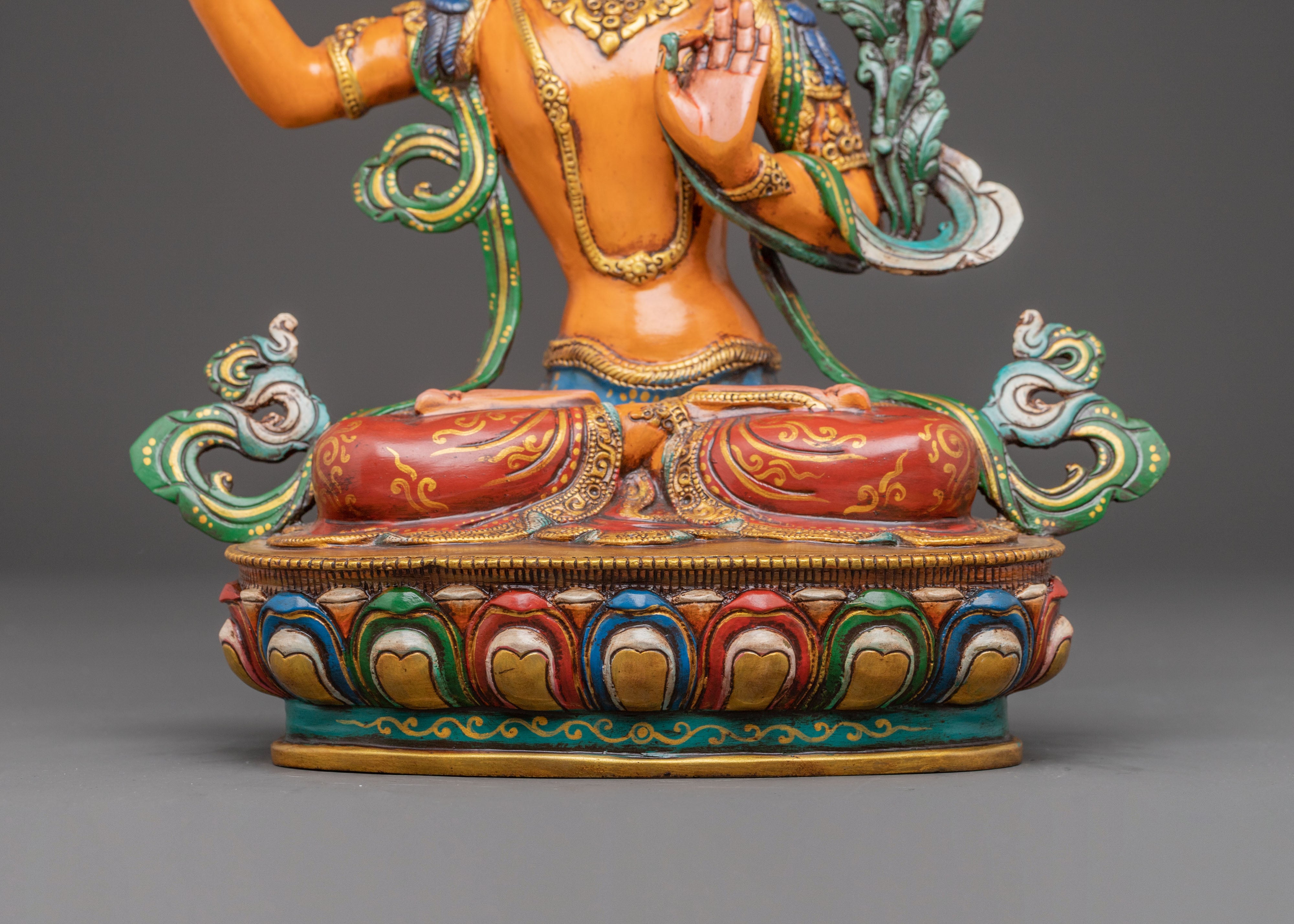 Handmade Statue of Bodhisattva Manjushri: Himalayan Artwork