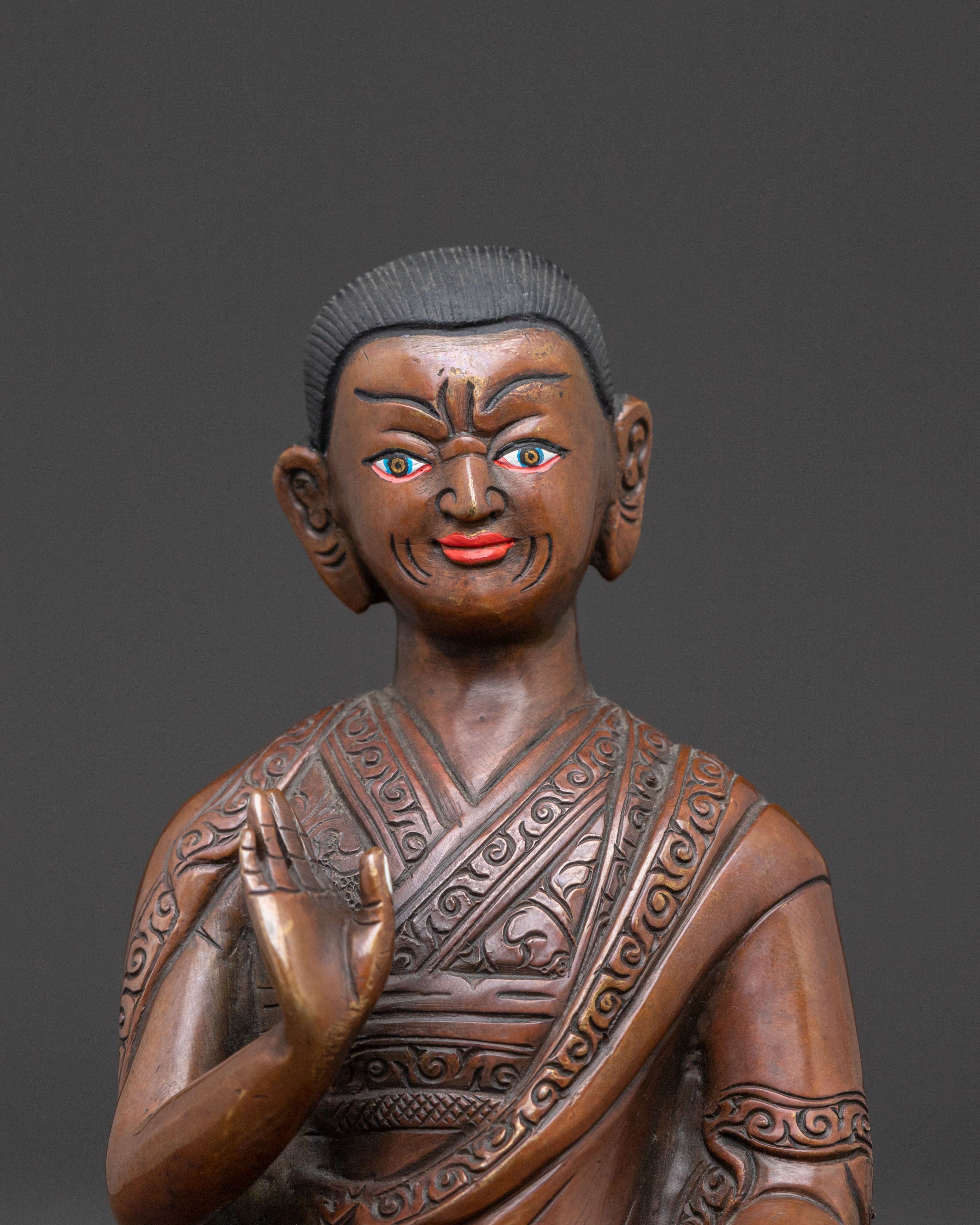 Handcrafted Tsongkhapa with Disciples Statue – Oxidized Copper Finish