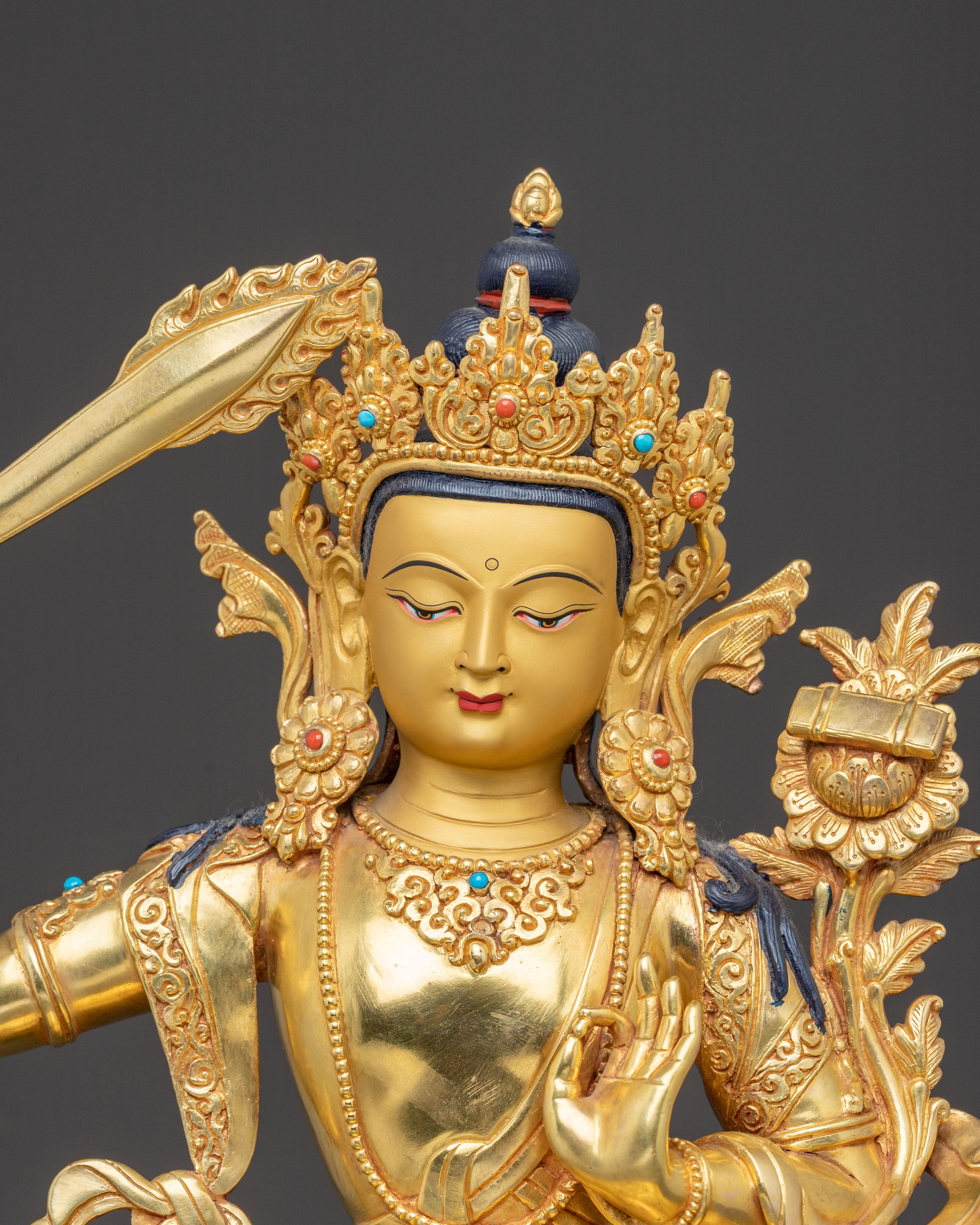 24K Gilded Manjushri Blessing Statue